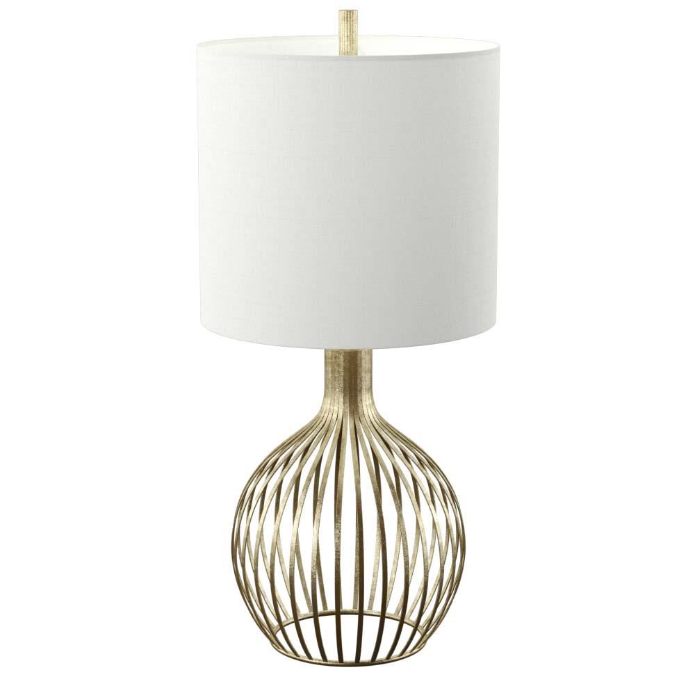 Shown in Vintage Gold finish and White Hardback Fabric shade