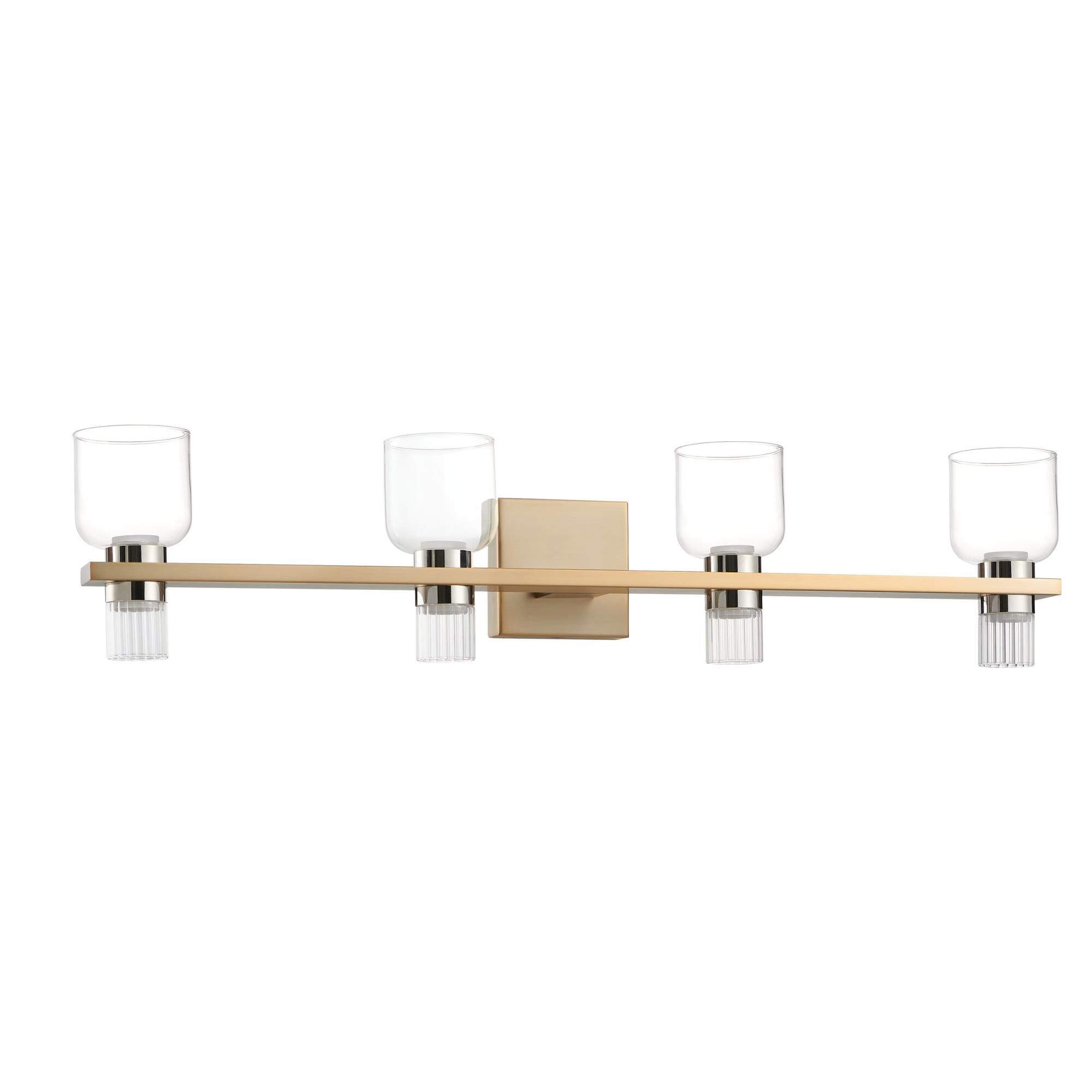 Shown in Champagne Gold finish and Clear, Clear Ribbed glass