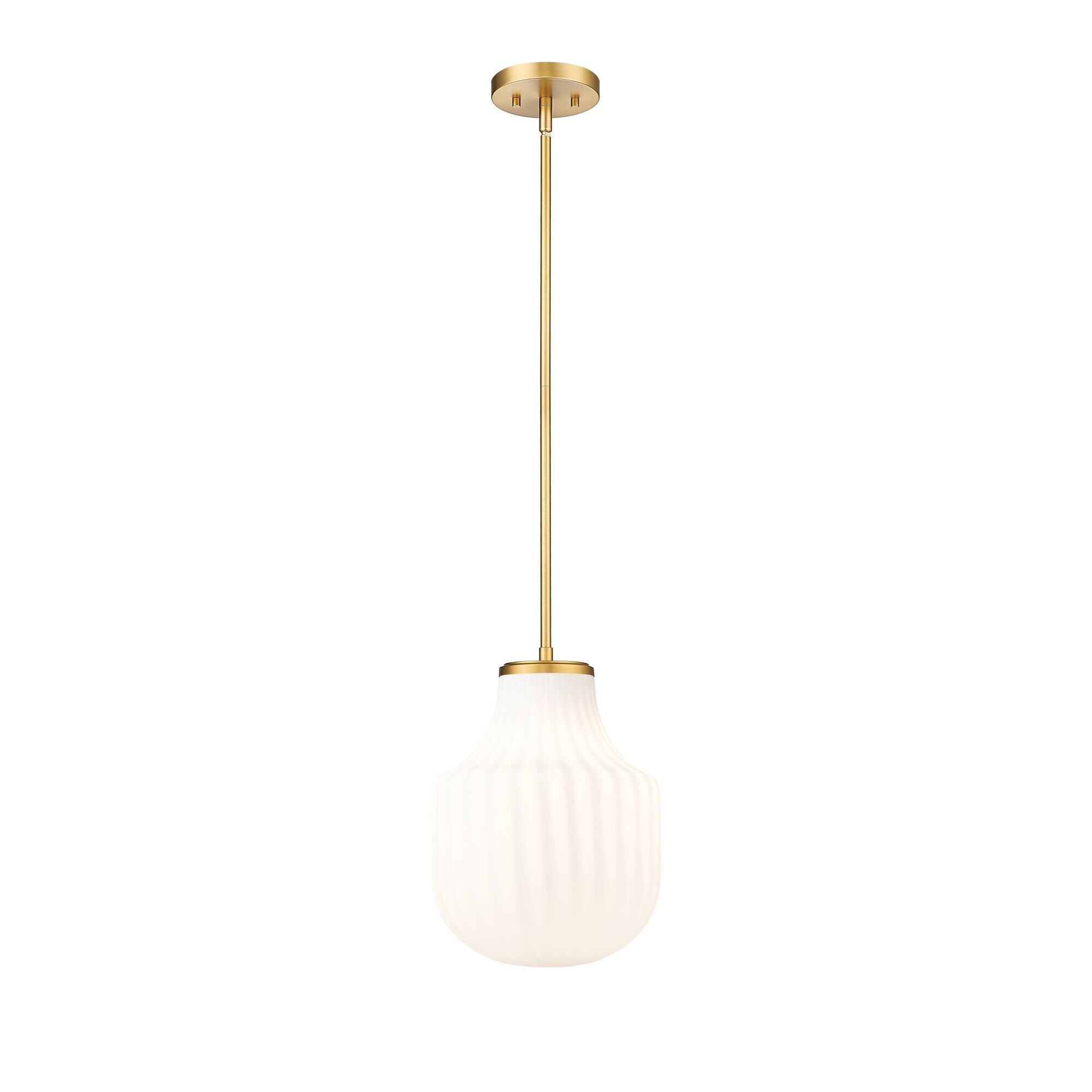 Shown in Modern Gold finish and White Opal glass and White Opal shade
