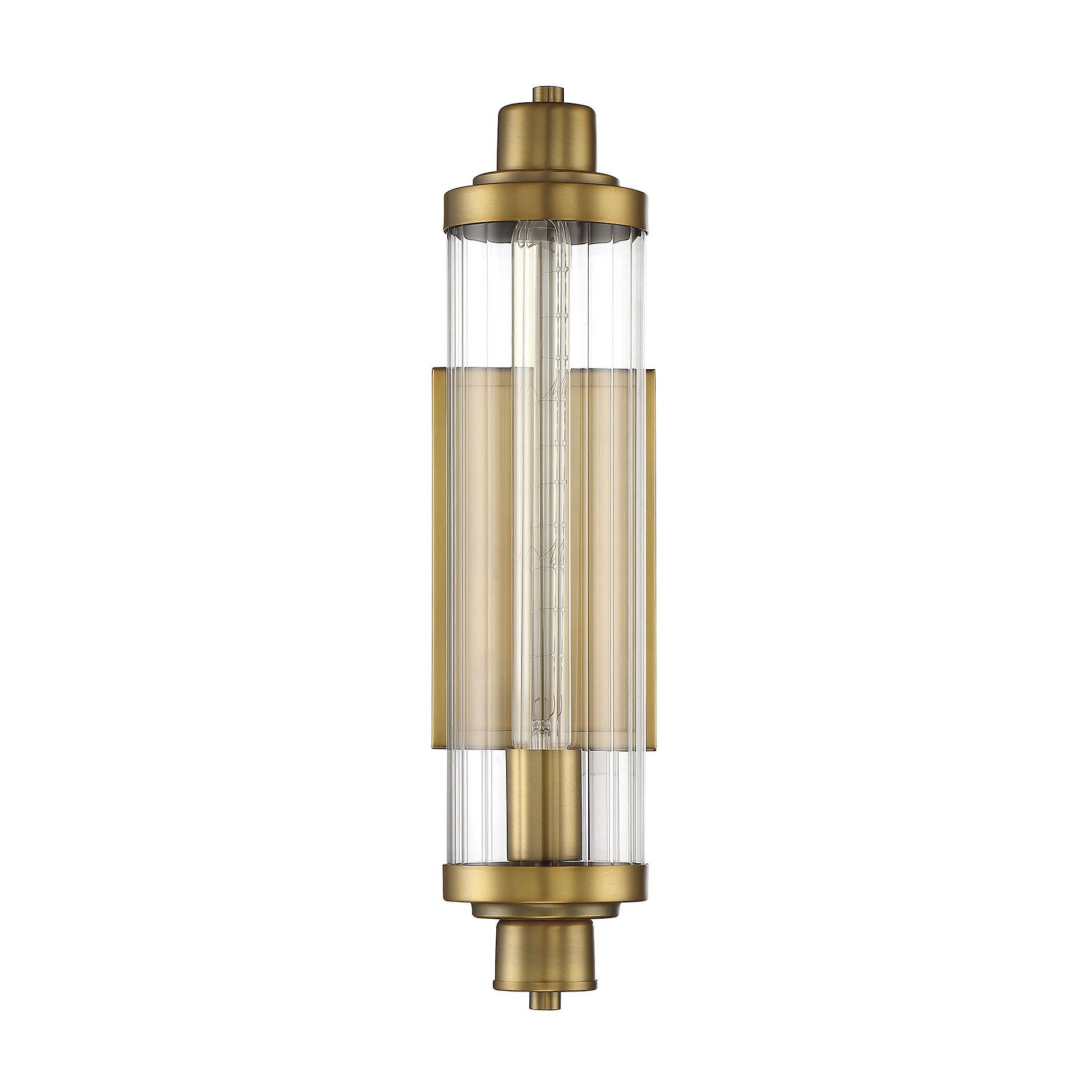 Shown in Warm Brass finish and Clear Ribbed glass