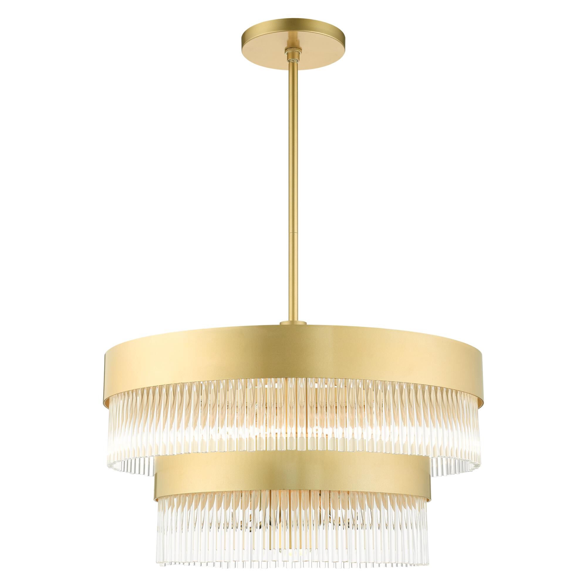 Shown in Soft Gold finish and Soft Gold Drum Shade With Clear Crystal Rods glass and Soft Gold Drum  With Clear Crystal Rods shade