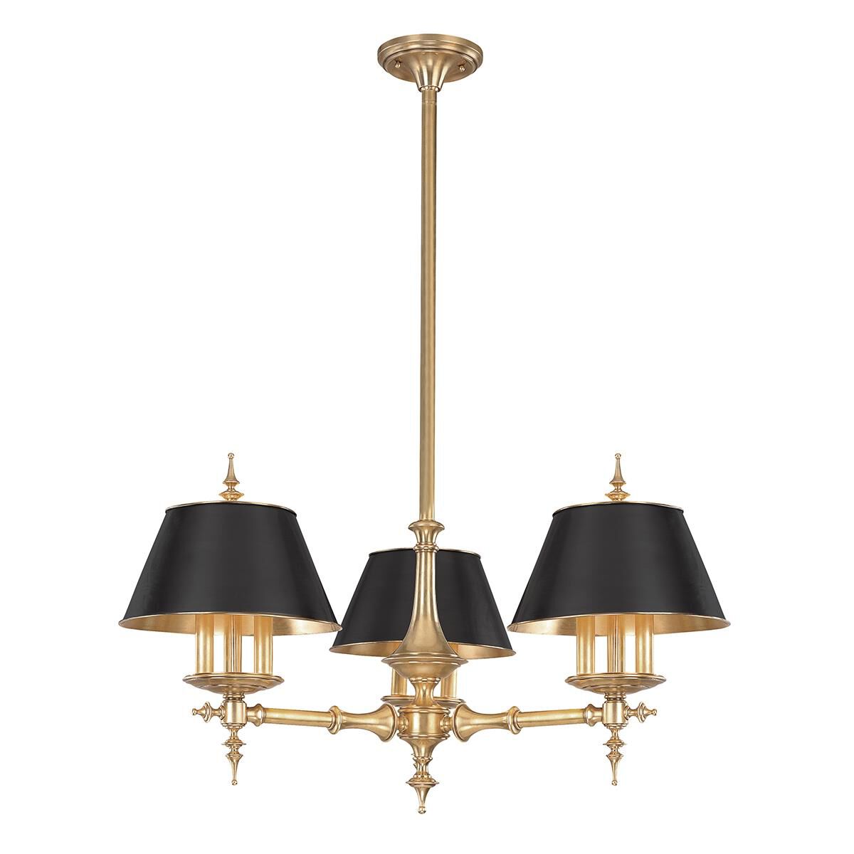 Shown in Aged Brass finish and Black With Silver Foil Lining shade