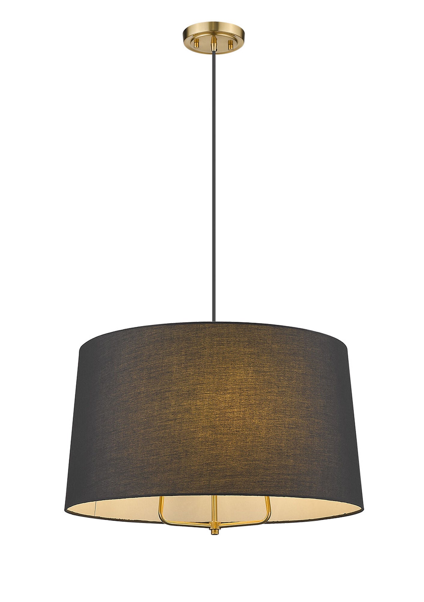 Shown in Gold finish and Matte Black glass and Black Hardback Linen Drum shade