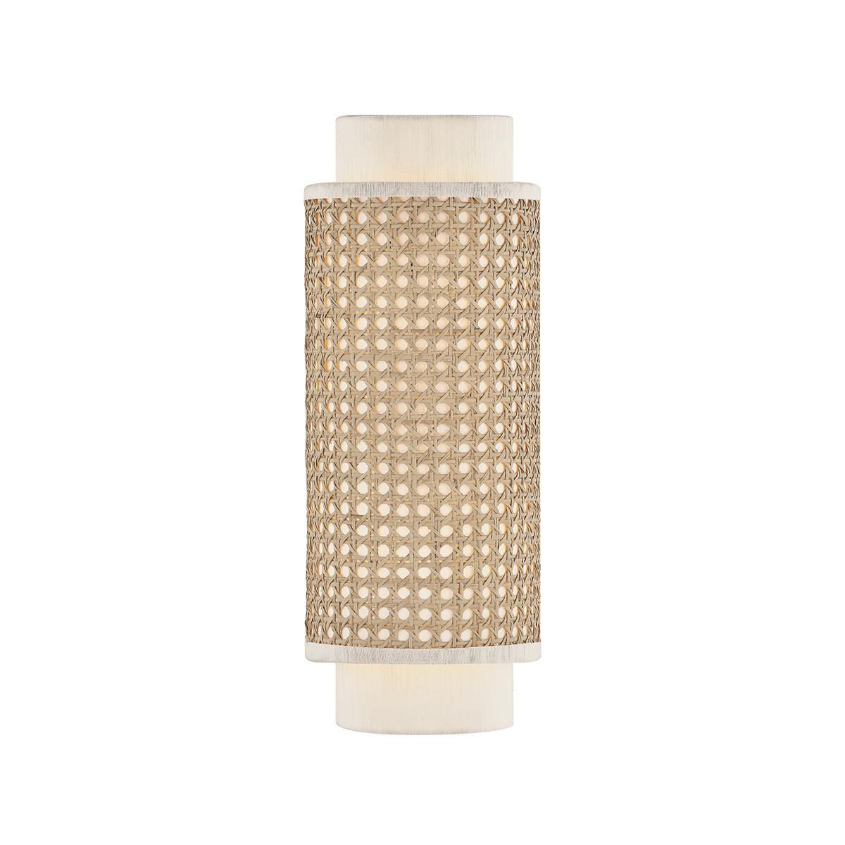 Shown in Aged Brass finish and Raw Silk Fabric shade