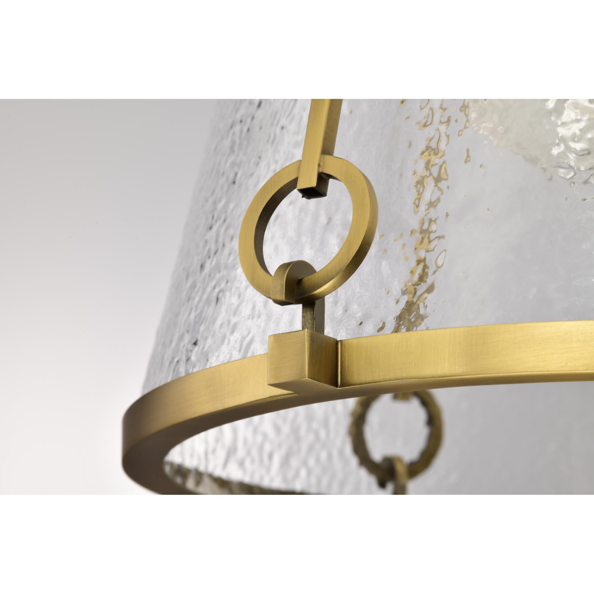 Shown in Vintage Brass finish and Hammered glass