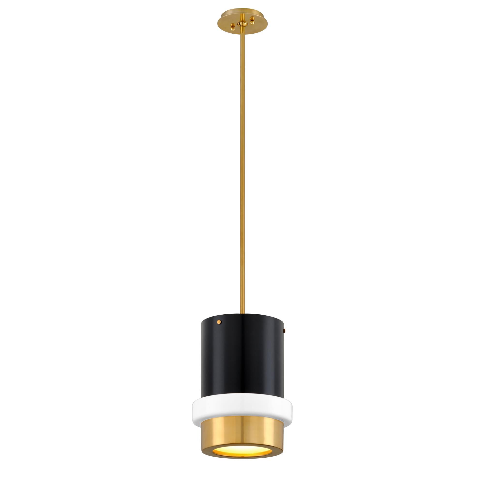Shown in Vintage Polished Brass and Black finish and Opal White glass