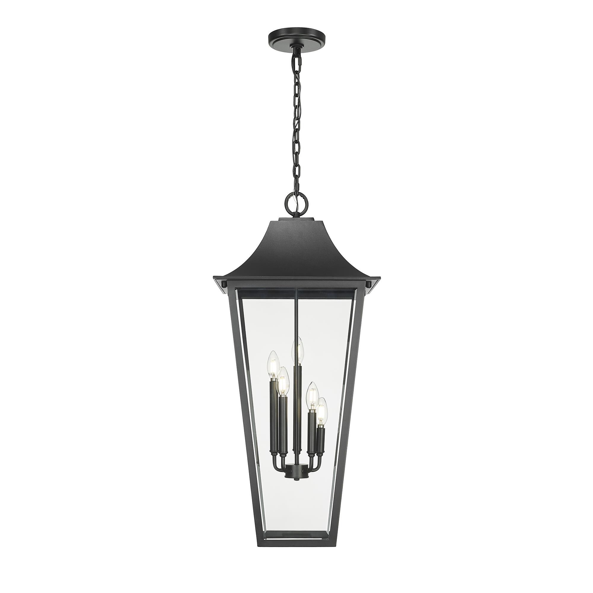 Shown in Black finish and Clear Beveled glass and Clear Beveled shade