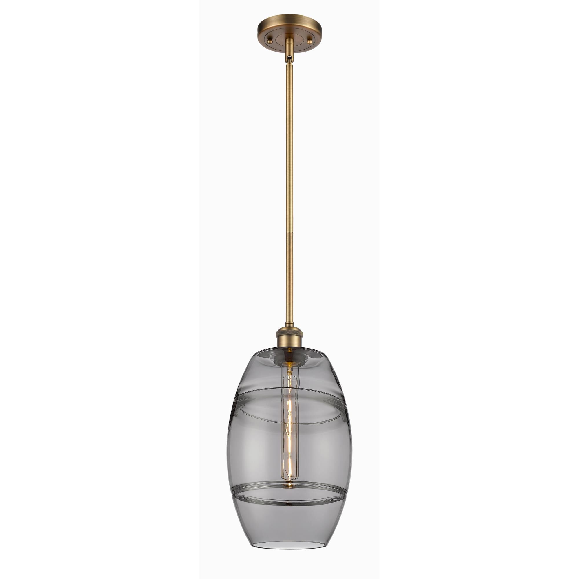 Shown in Brushed Brass finish and Light Smoke glass