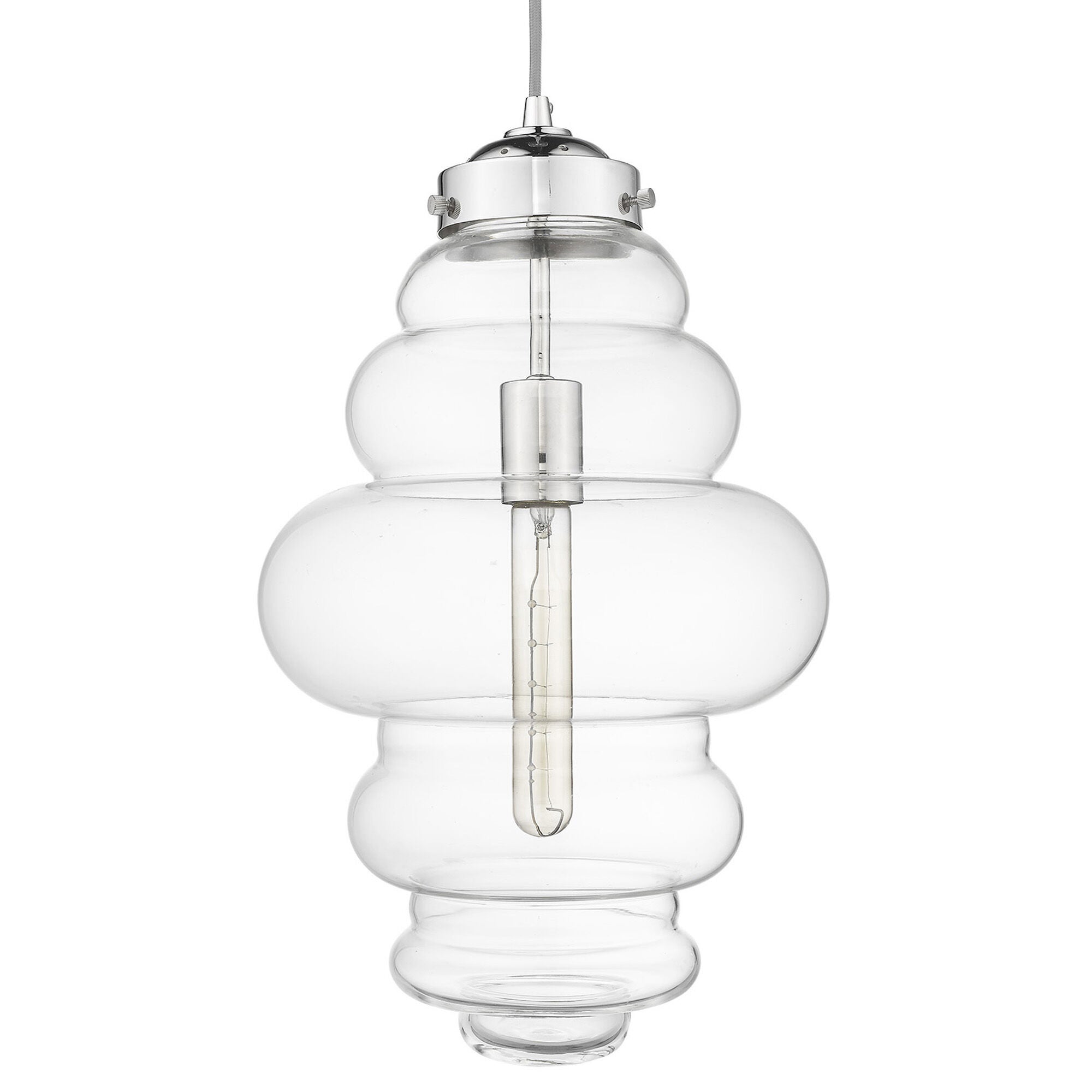 Shown in Polished Nickel finish and Clear glass and Clear, Abstract Shaped Glass Globes shade