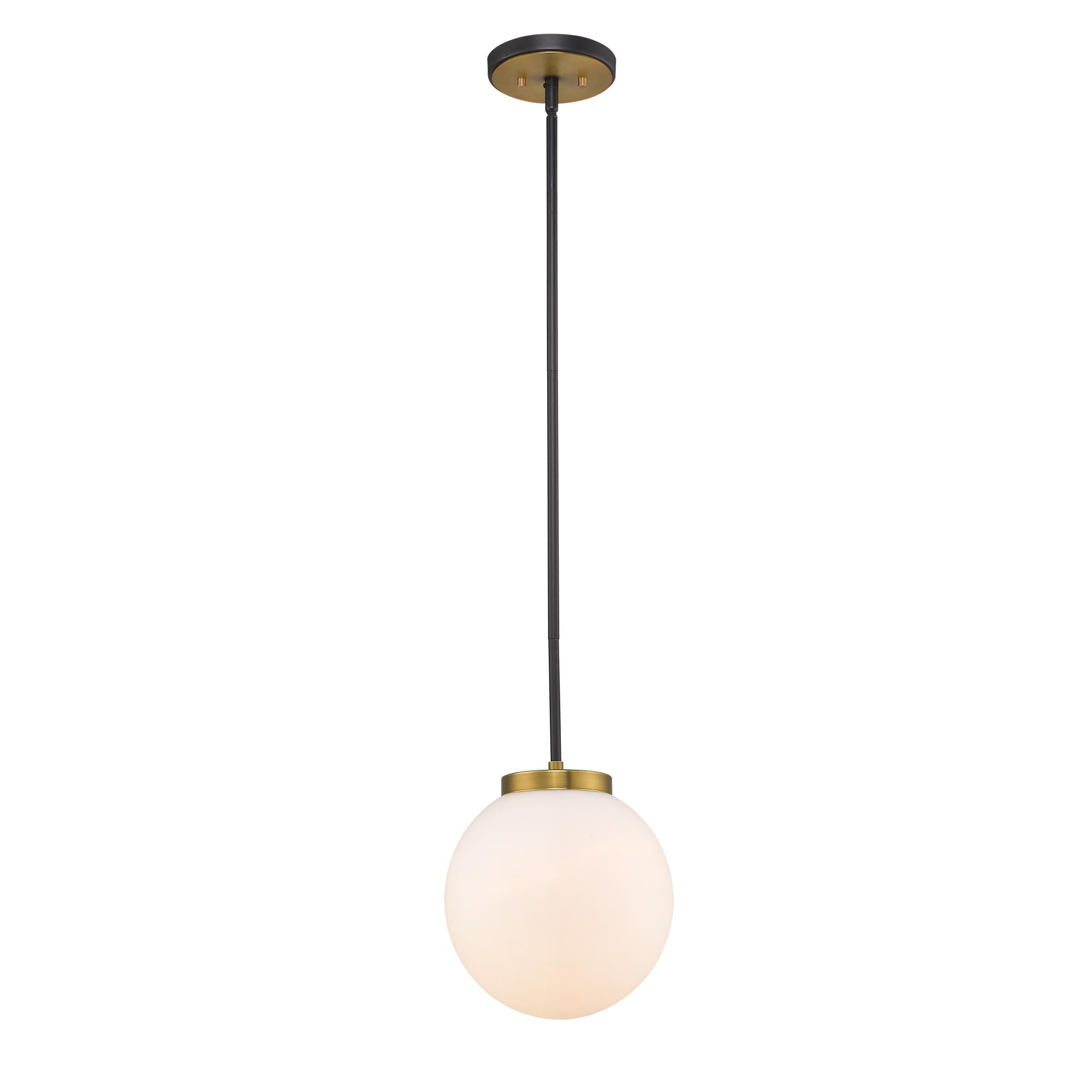 Shown in Matte Black + Olde Brass finish and Glass shade