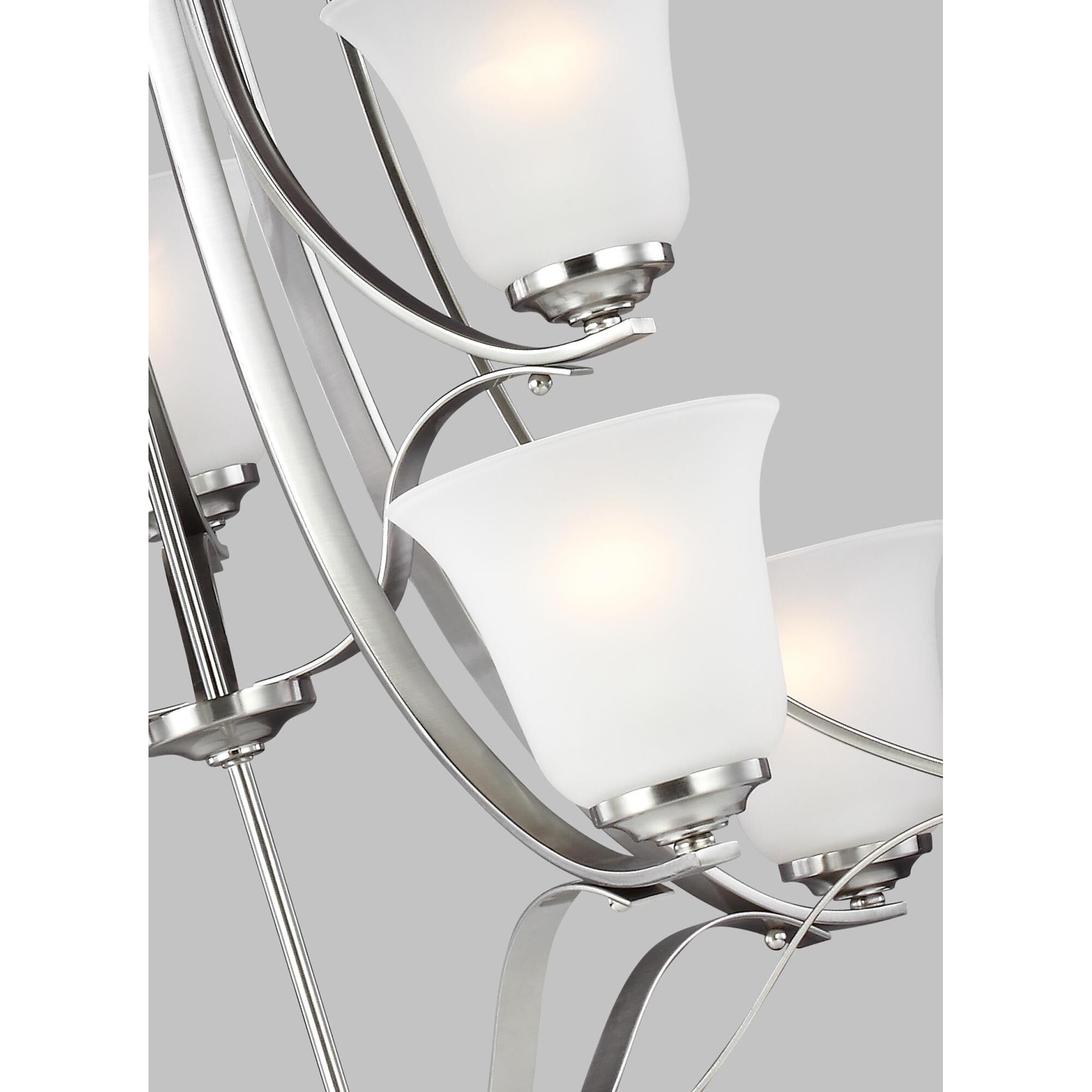 Shown in Brushed Nickel finish and Satin Etched  Shades glass and Satin Etched Glass s shade
