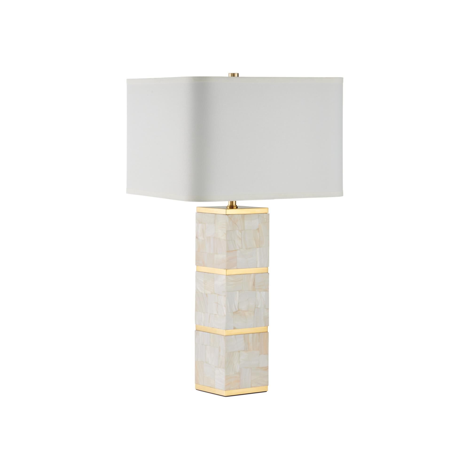 Shown in Natural and Brass finish and White Linen shade