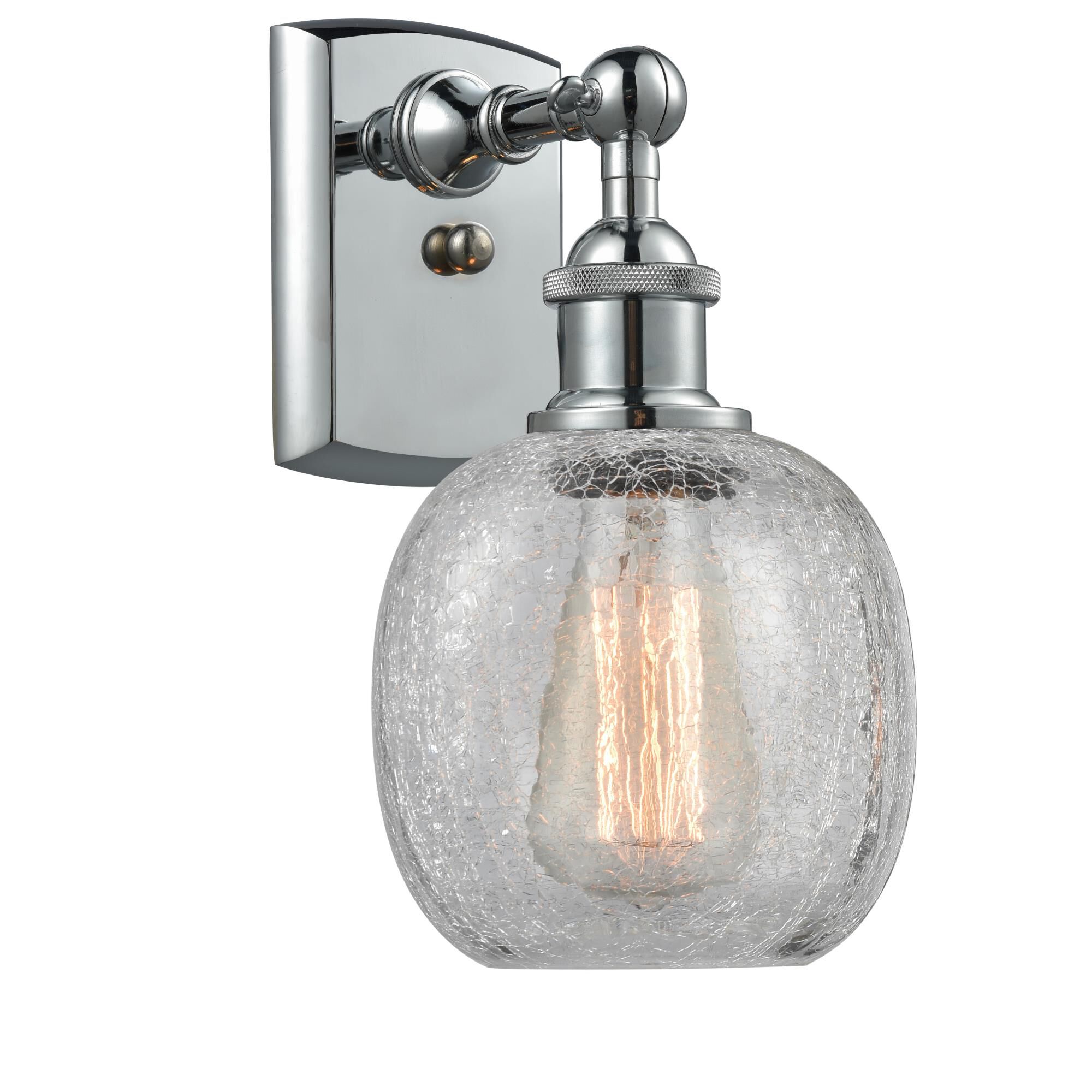 Shown in Polished Chrome finish and Clear Crackle glass