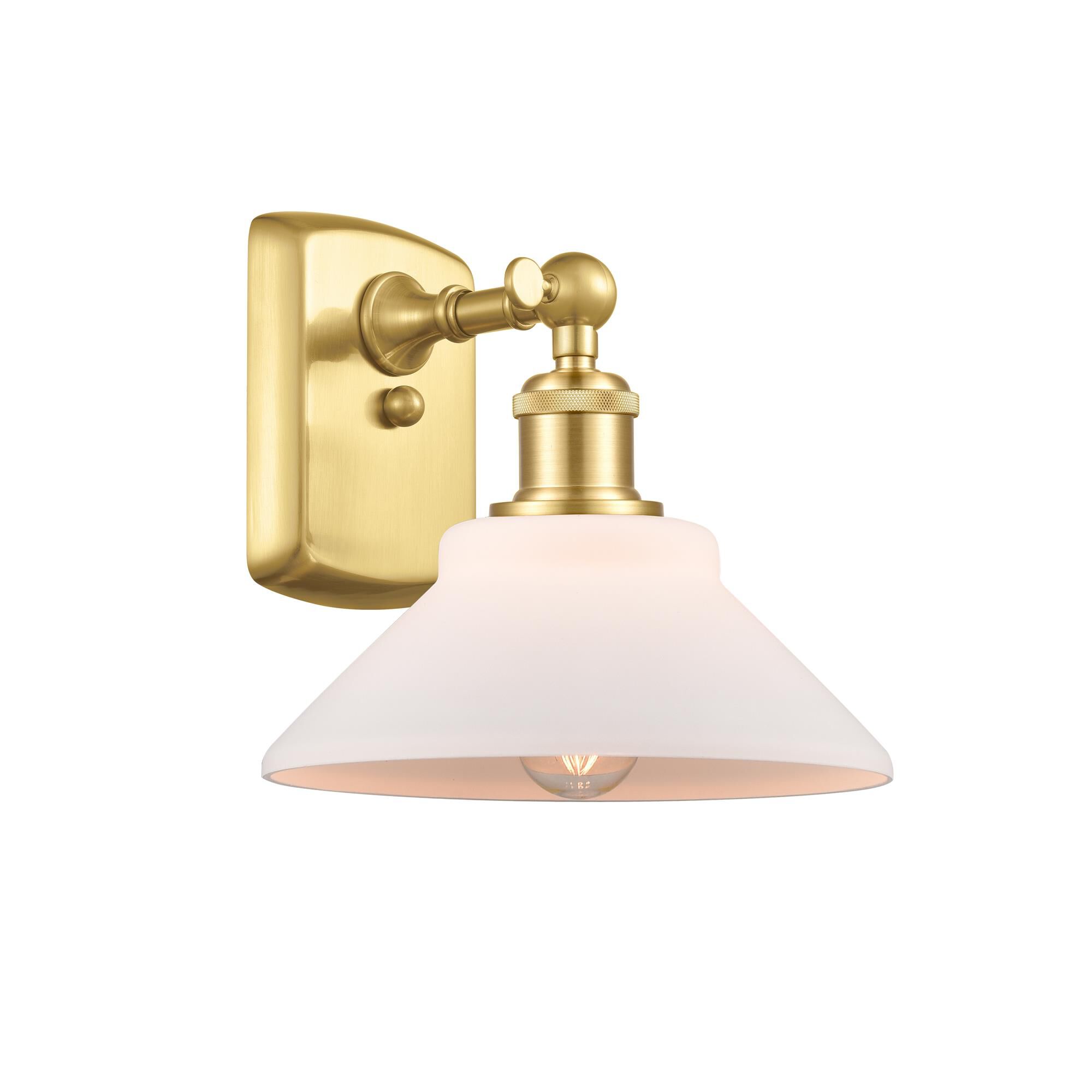 Shown in Satin Gold finish and Matte White Orwell glass