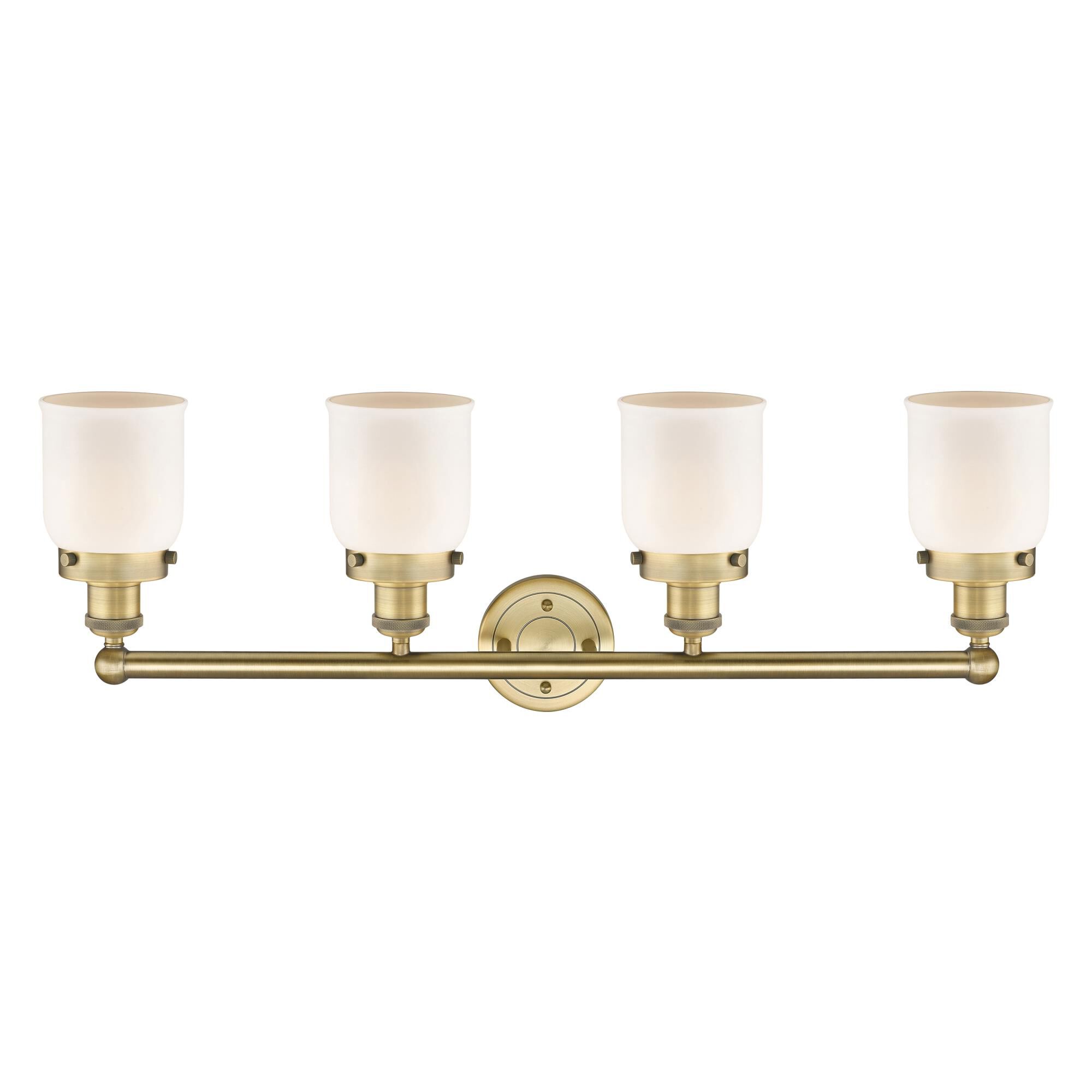 Shown in Brushed Brass finish and Matte White glass