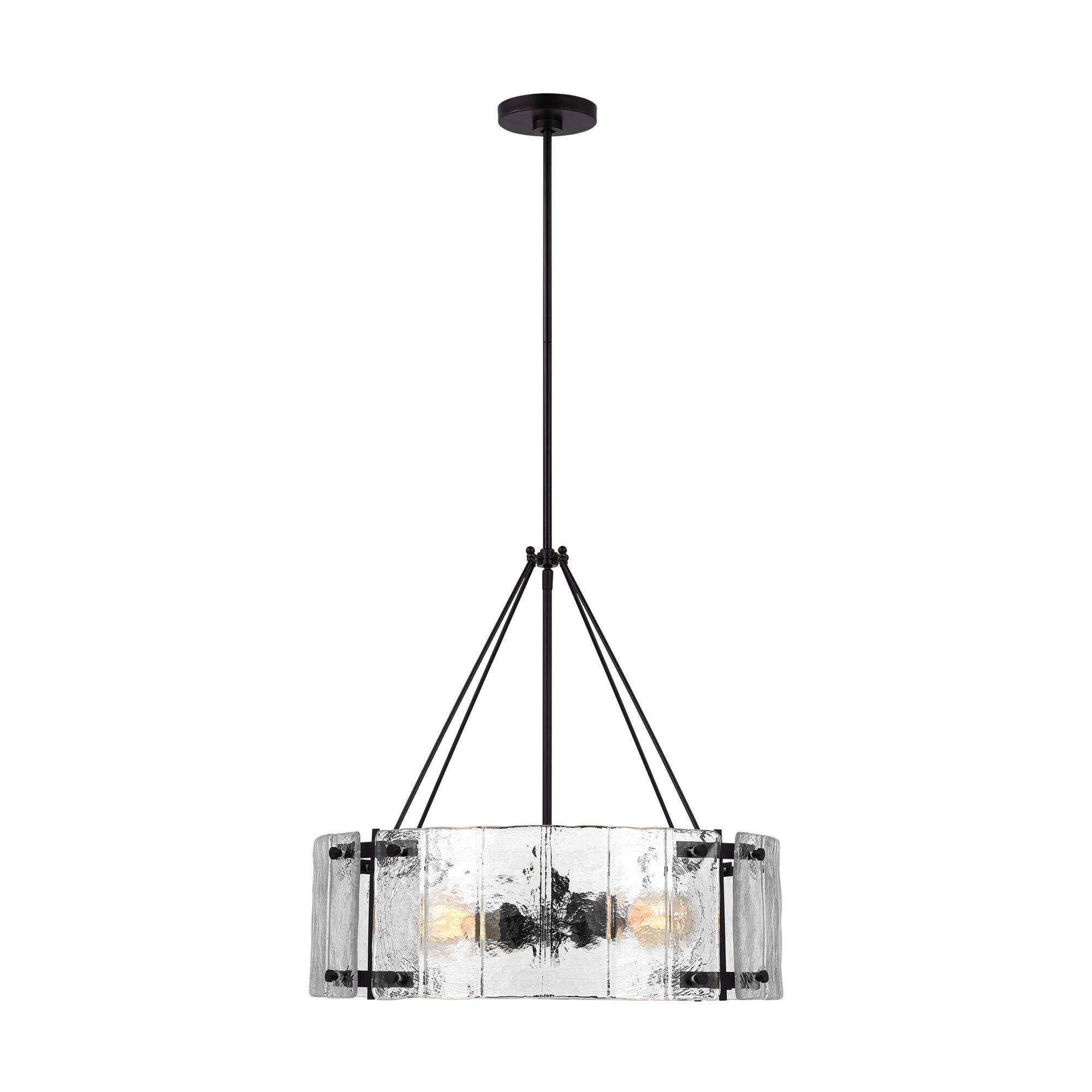 Shown in Aged Iron finish and Clear Textured glass