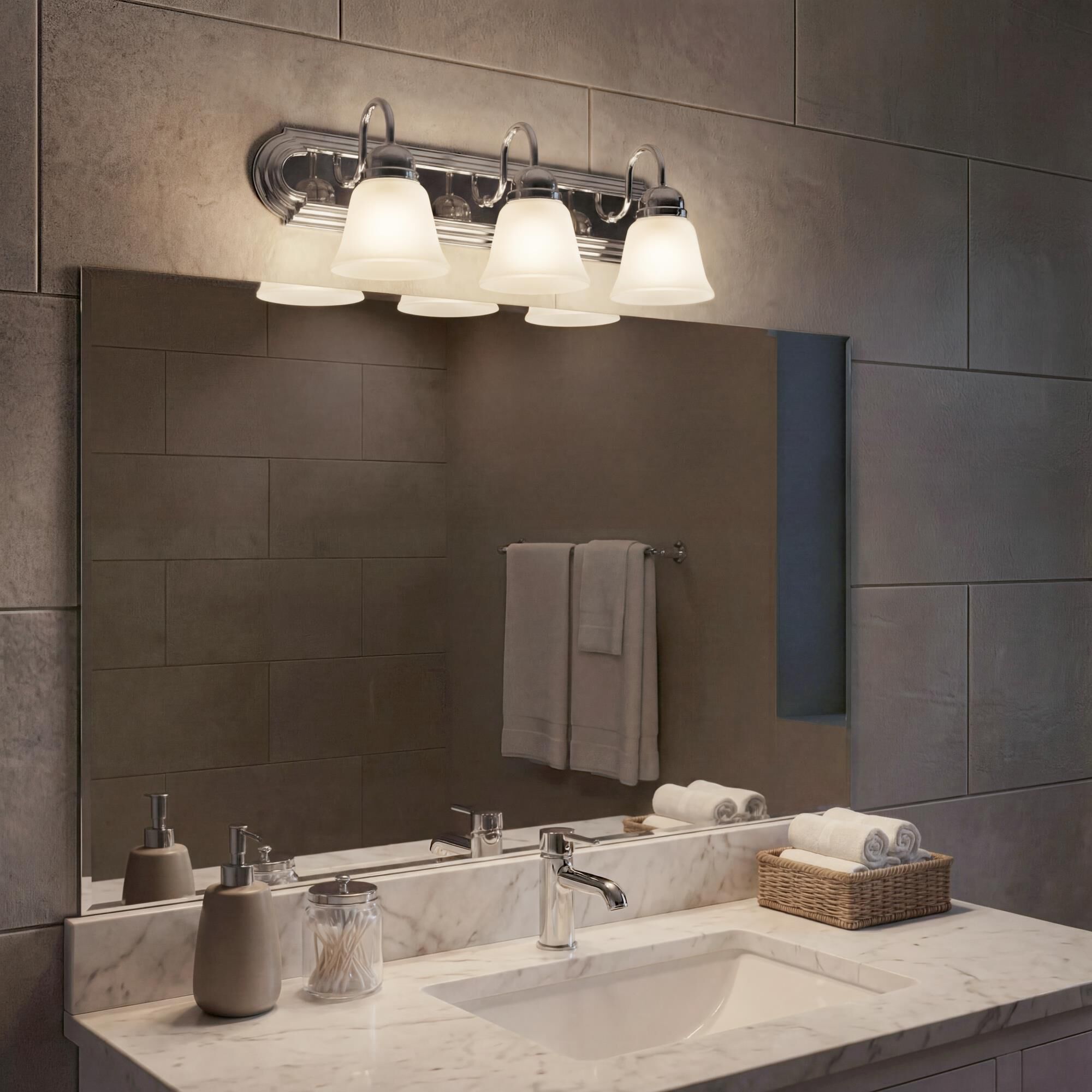 Shown in Chrome finish and Satin Etched glass