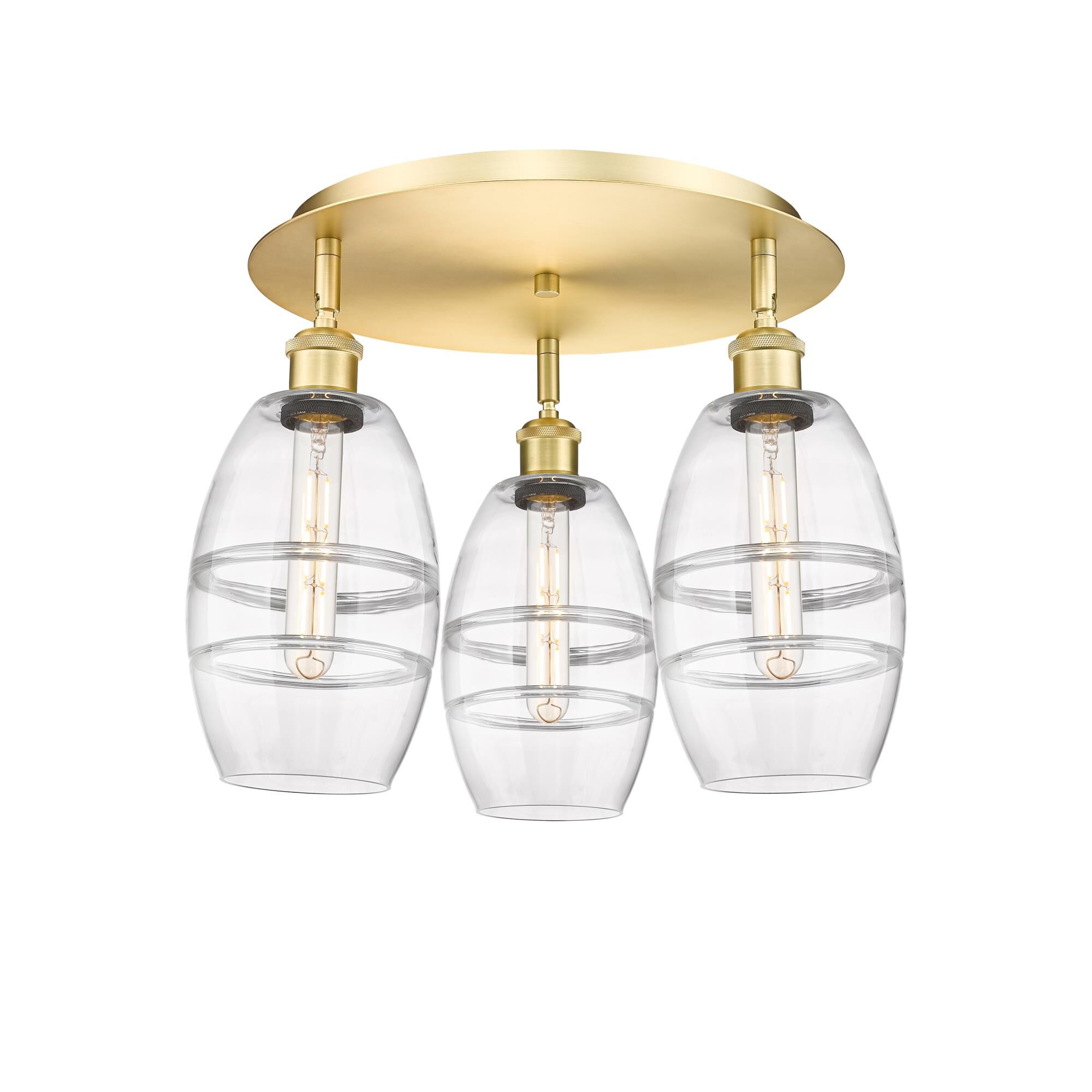 Shown in Satin Gold finish and Clear glass