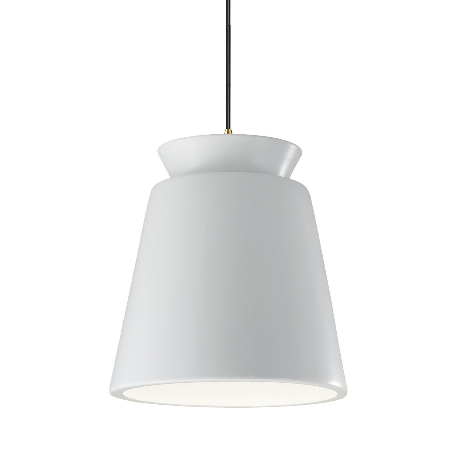 Shown in Antique Brass finish and Gloss White shade
