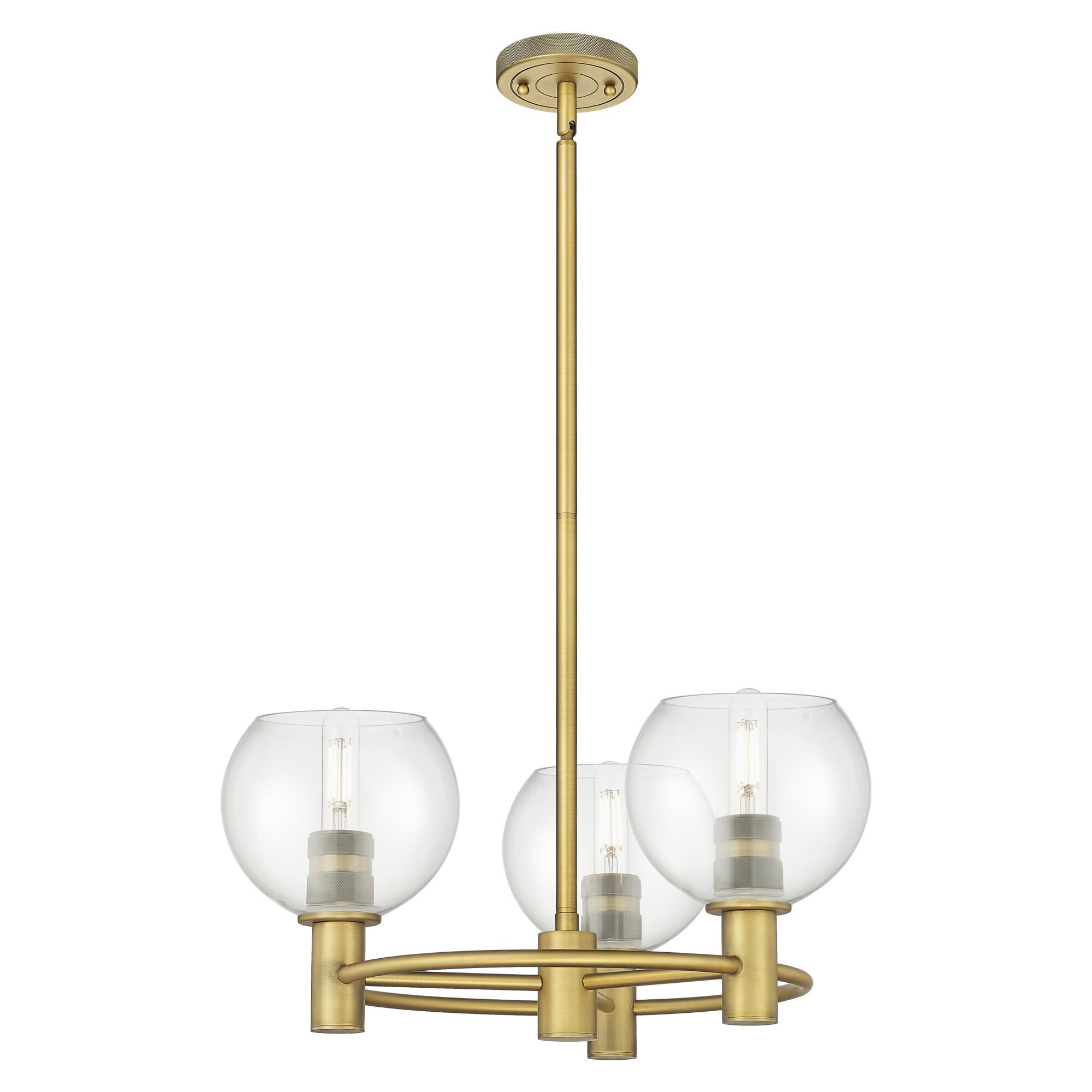 Shown in Brushed Brass finish and Clear glass