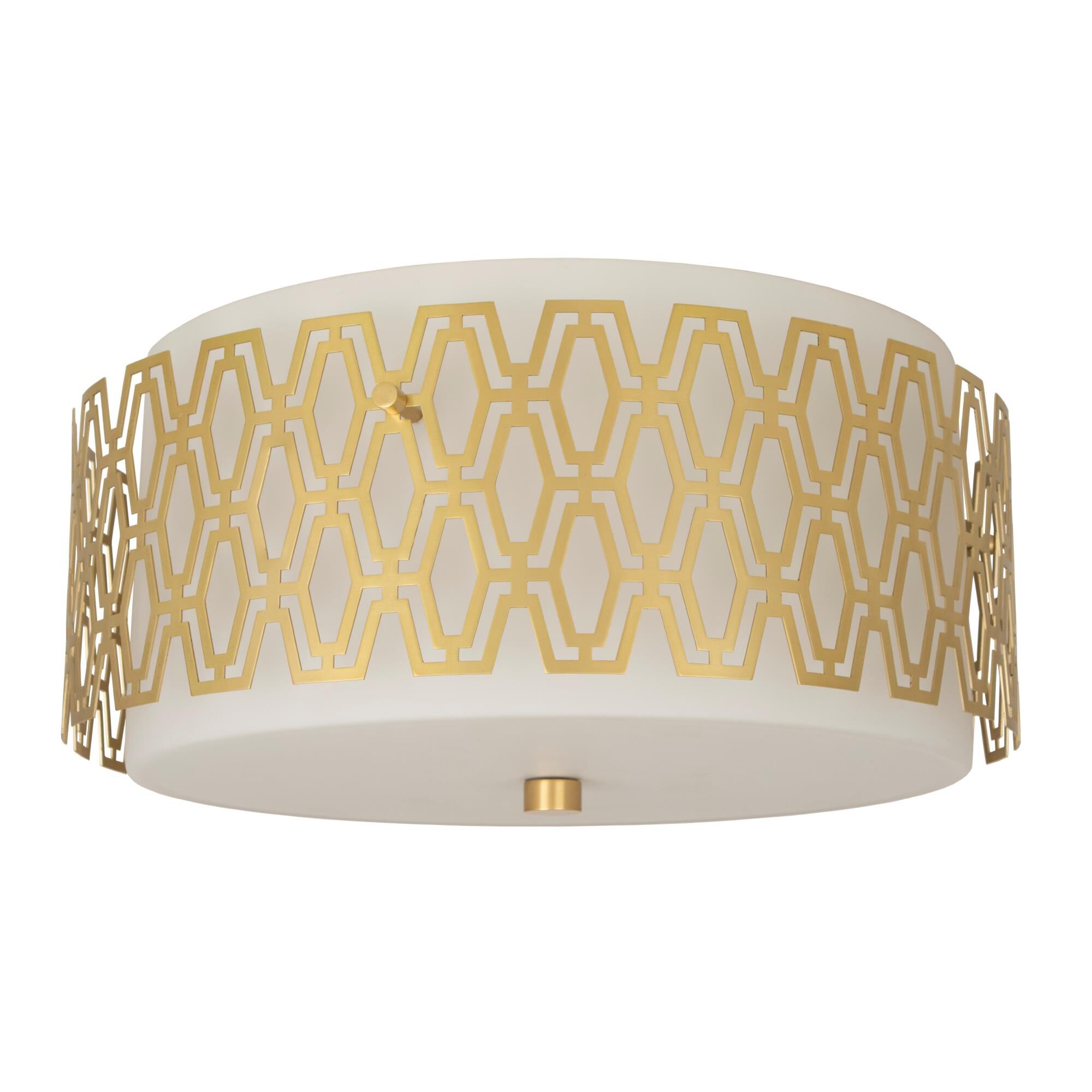 Shown in Modern Brass finish and Frosted Cased White glass