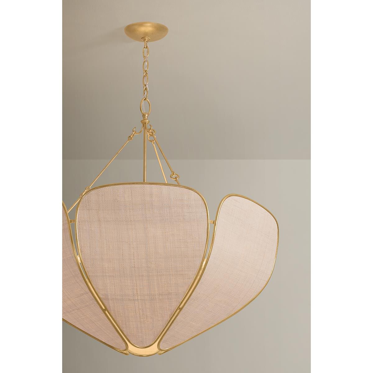 Shown in Vintage Gold Leaf finish and Natural Woven Saguran shade