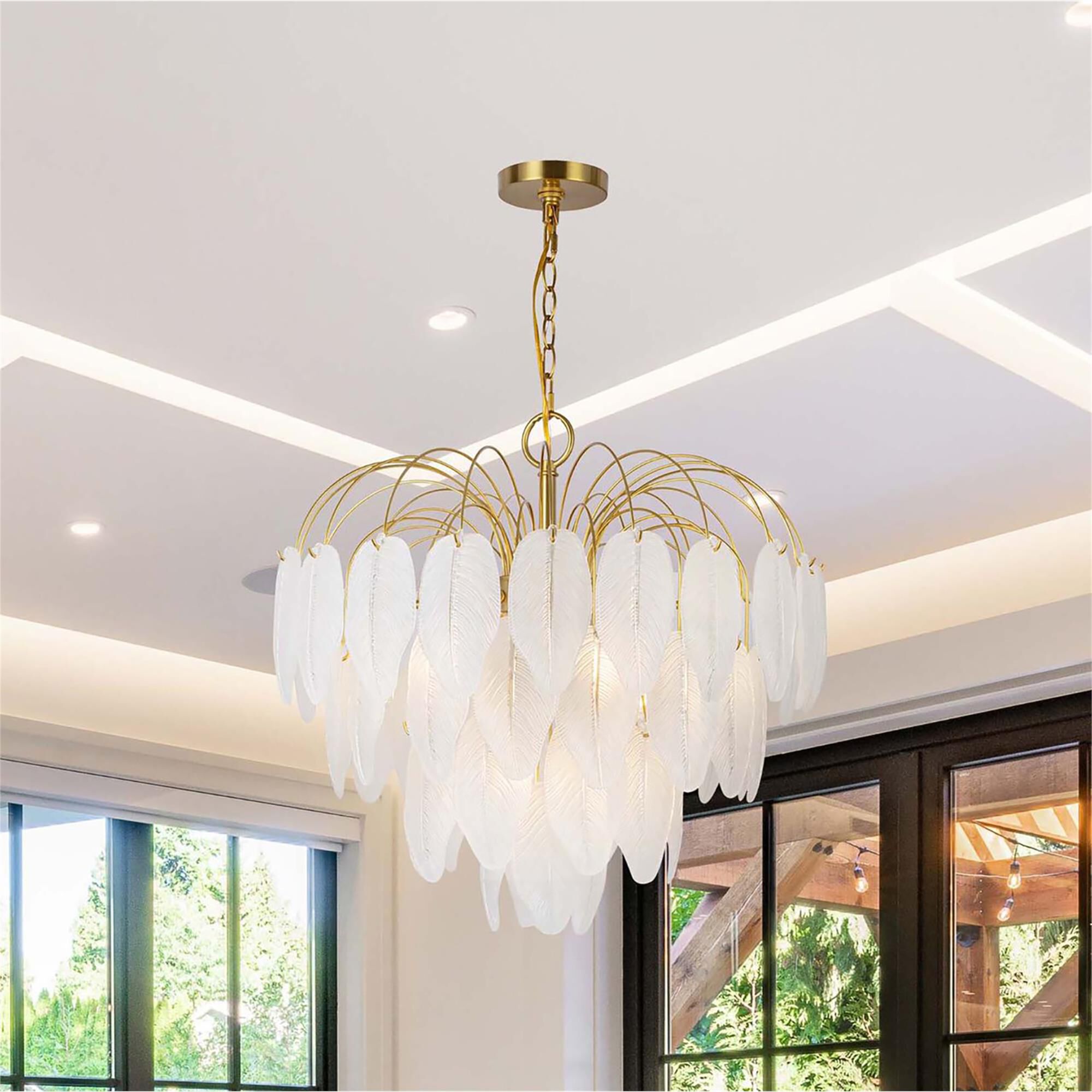 Shown in Brushed Brass finish and White glass