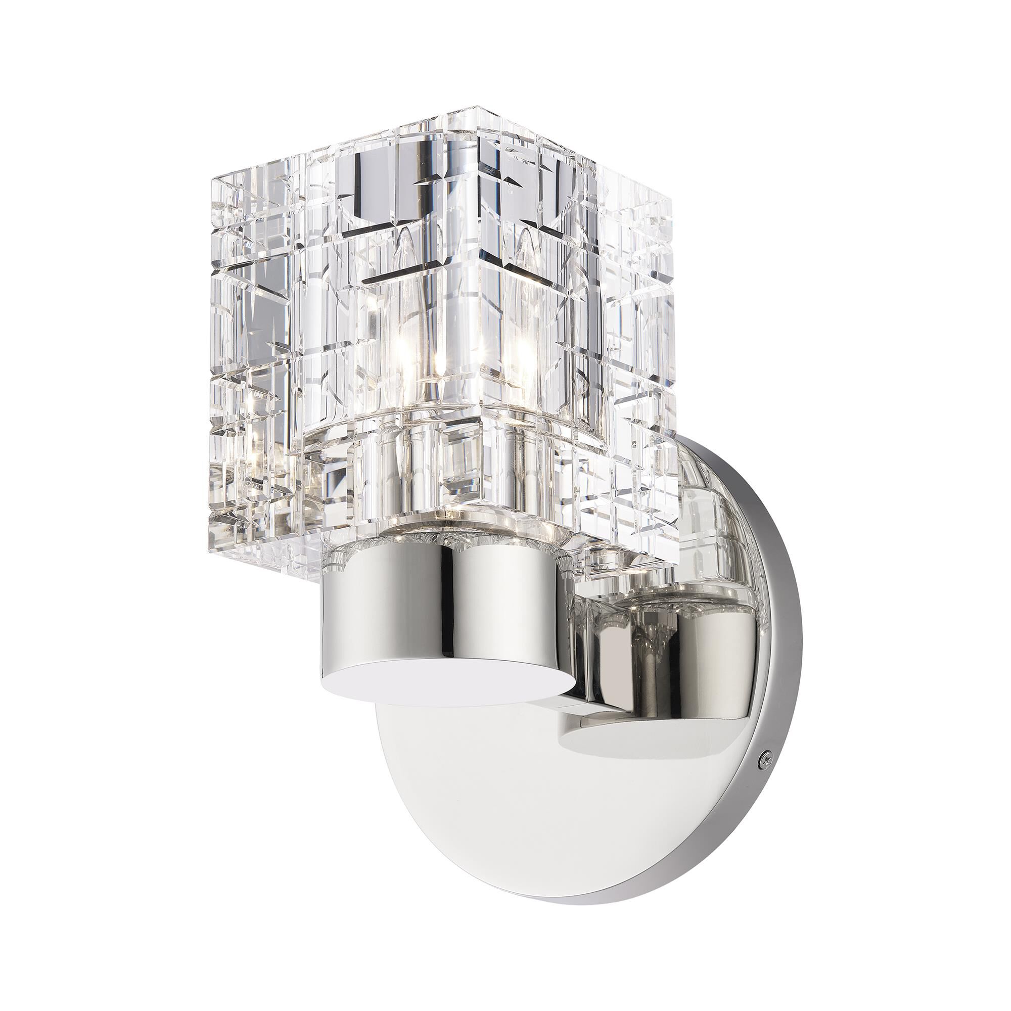Shown in Polished Nickel finish and Crystal glass