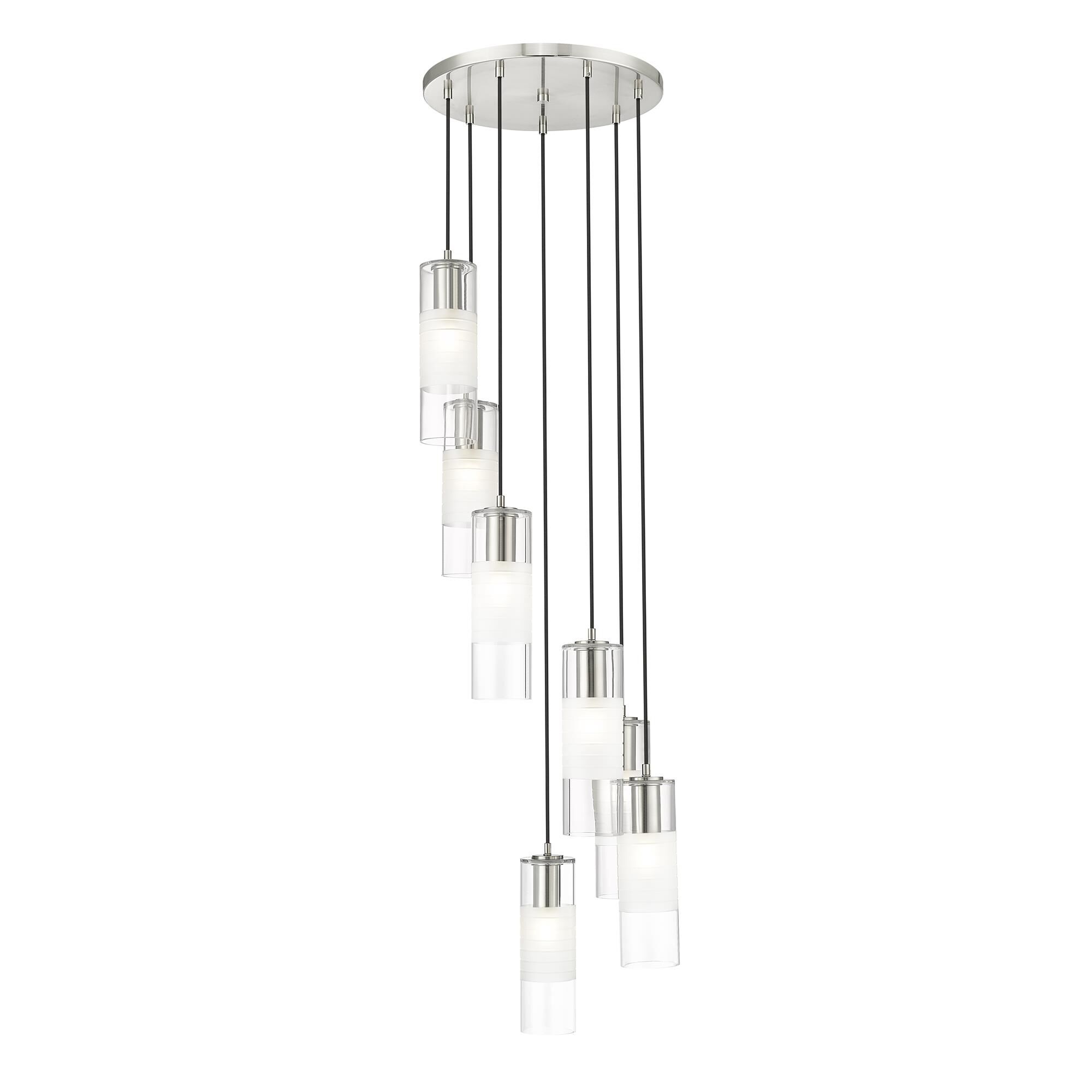 Shown in Brushed Nickel finish and Clear+frosted glass and Clear+frosted shade