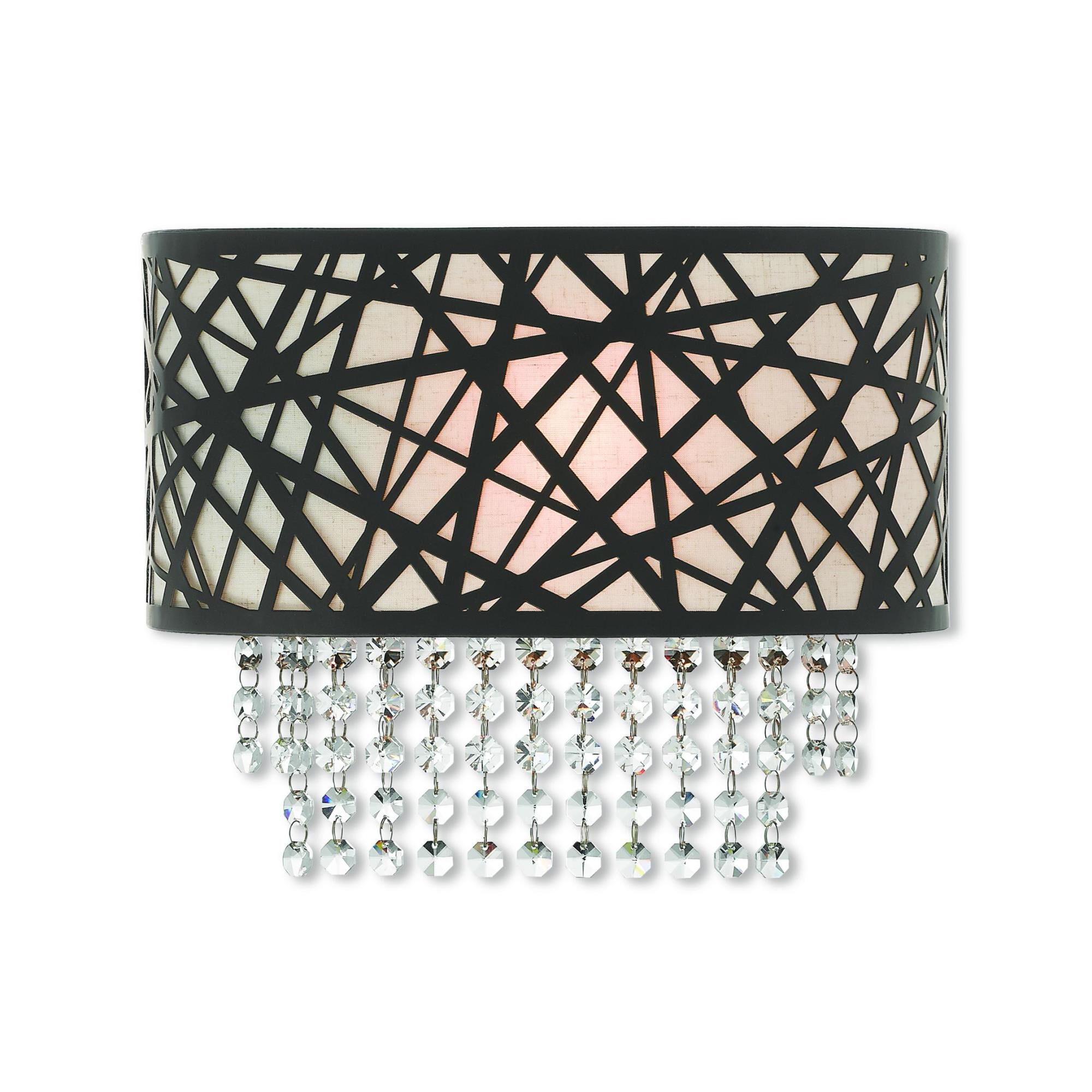 Shown in Bronze finish and Oatmeal Color Fabric Hardback  Inside & Clear Crystals shade