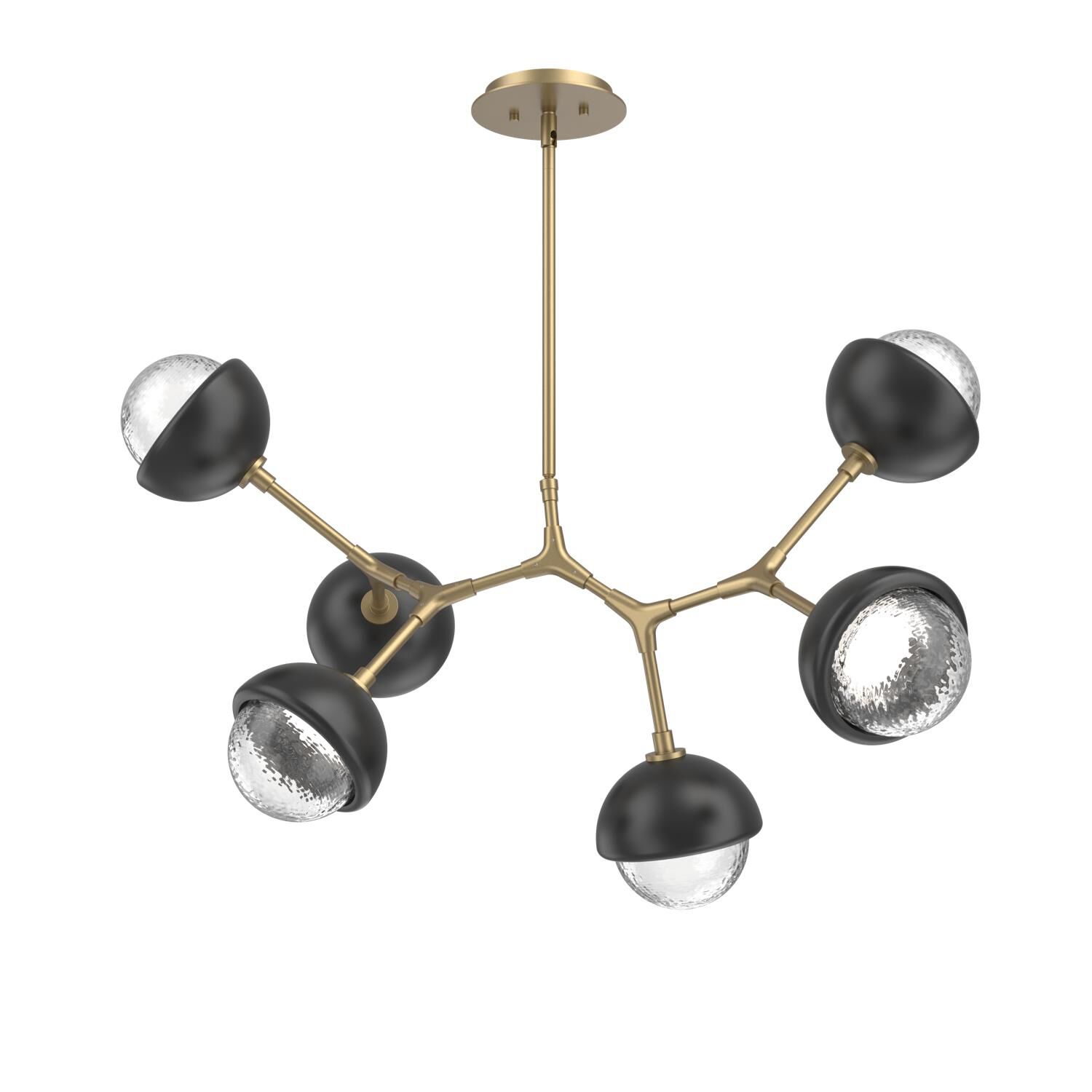 Shown in Gilded Brass finish and Clear glass and Matte Black accent