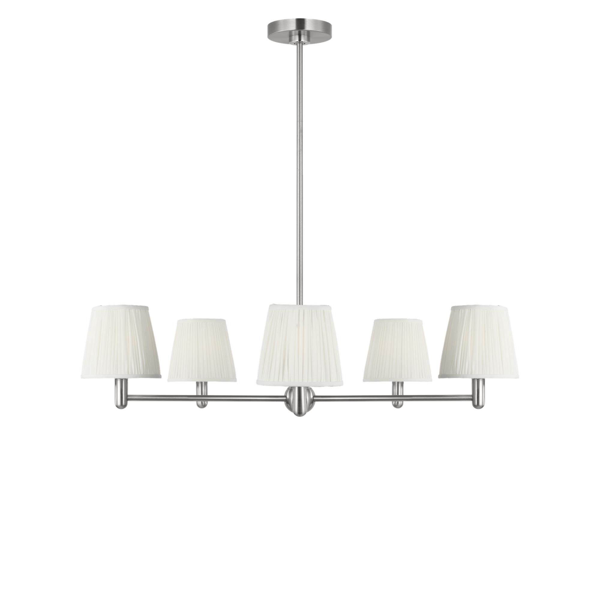 Shown in Brushed Nickel finish and Mushroom Pleat Fabric shade