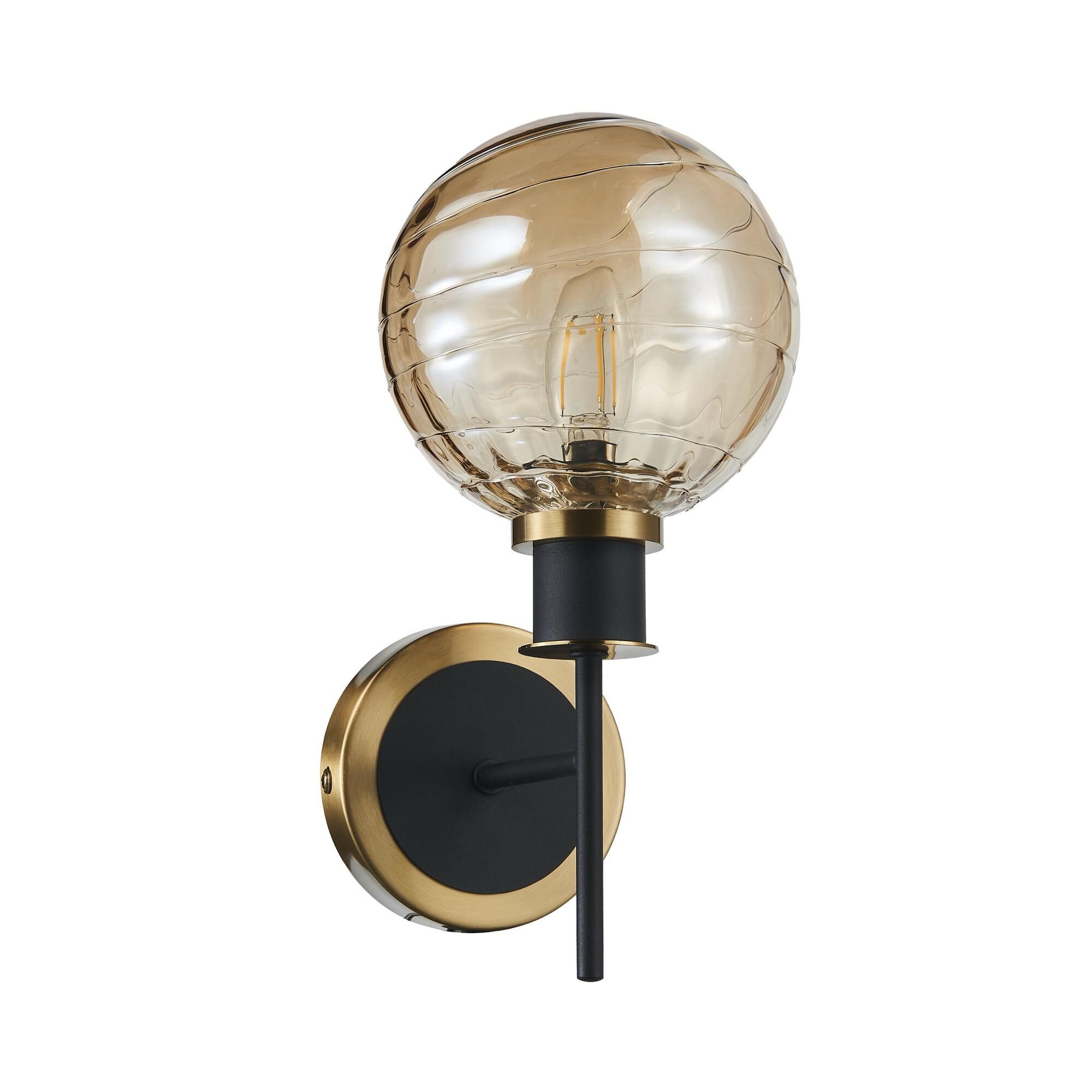 Shown in Black and Brushed Brass finish and Amber glass