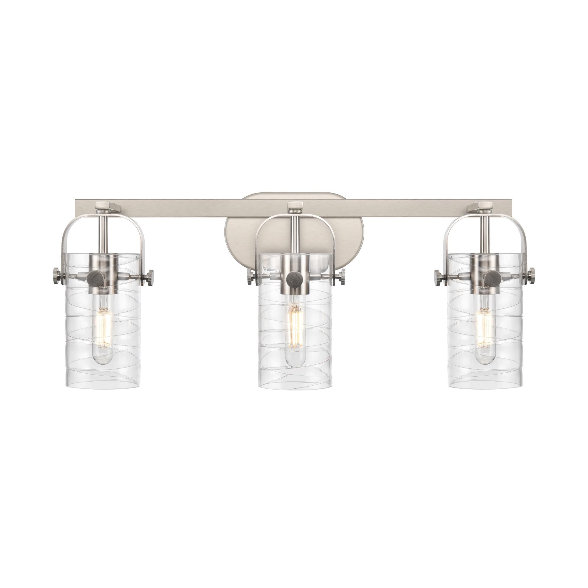 Shown in Satin Nickel finish and Deco Swirl glass and Deco Swirl Glass shade