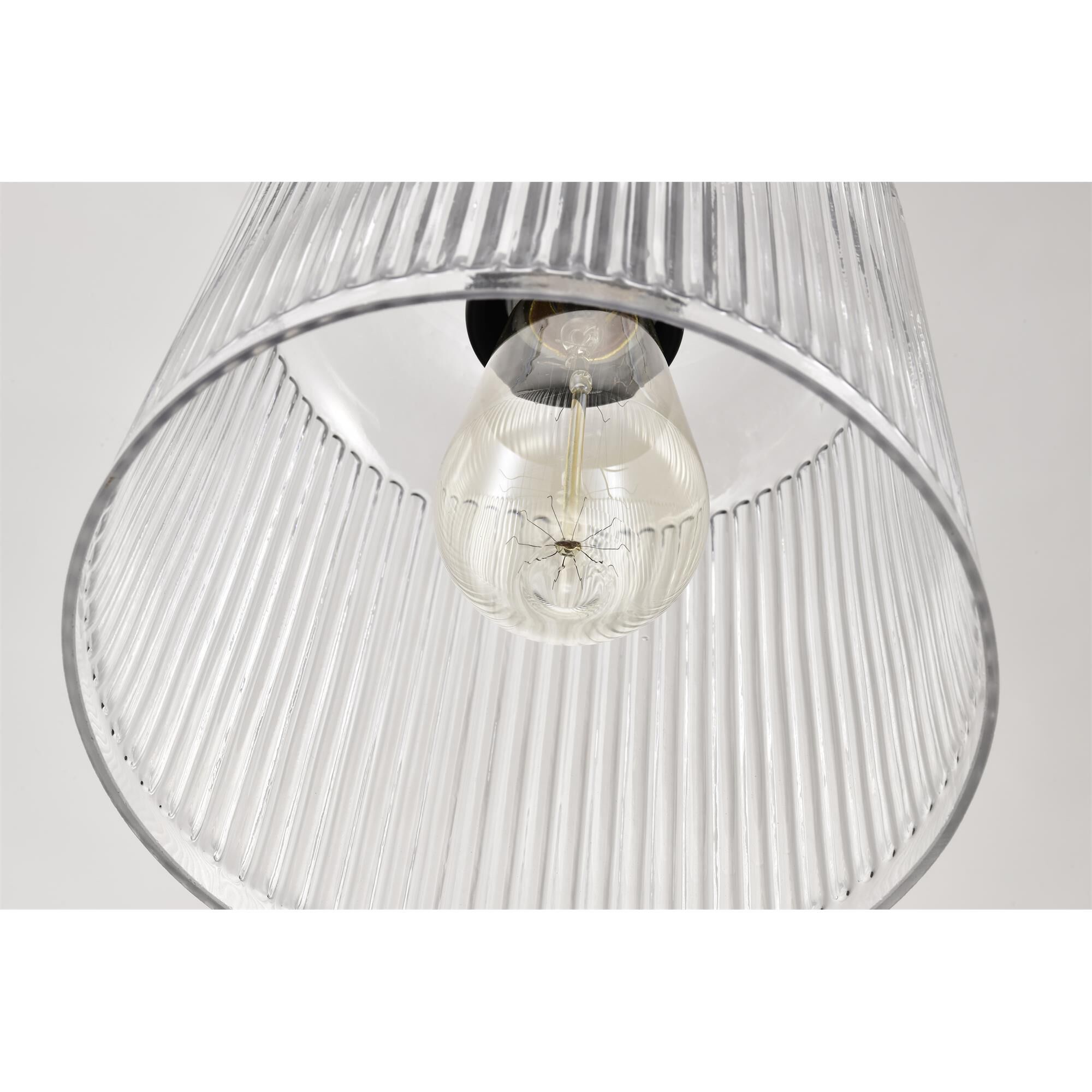 Shown in Matte Black finish and Clear Ribbed glass