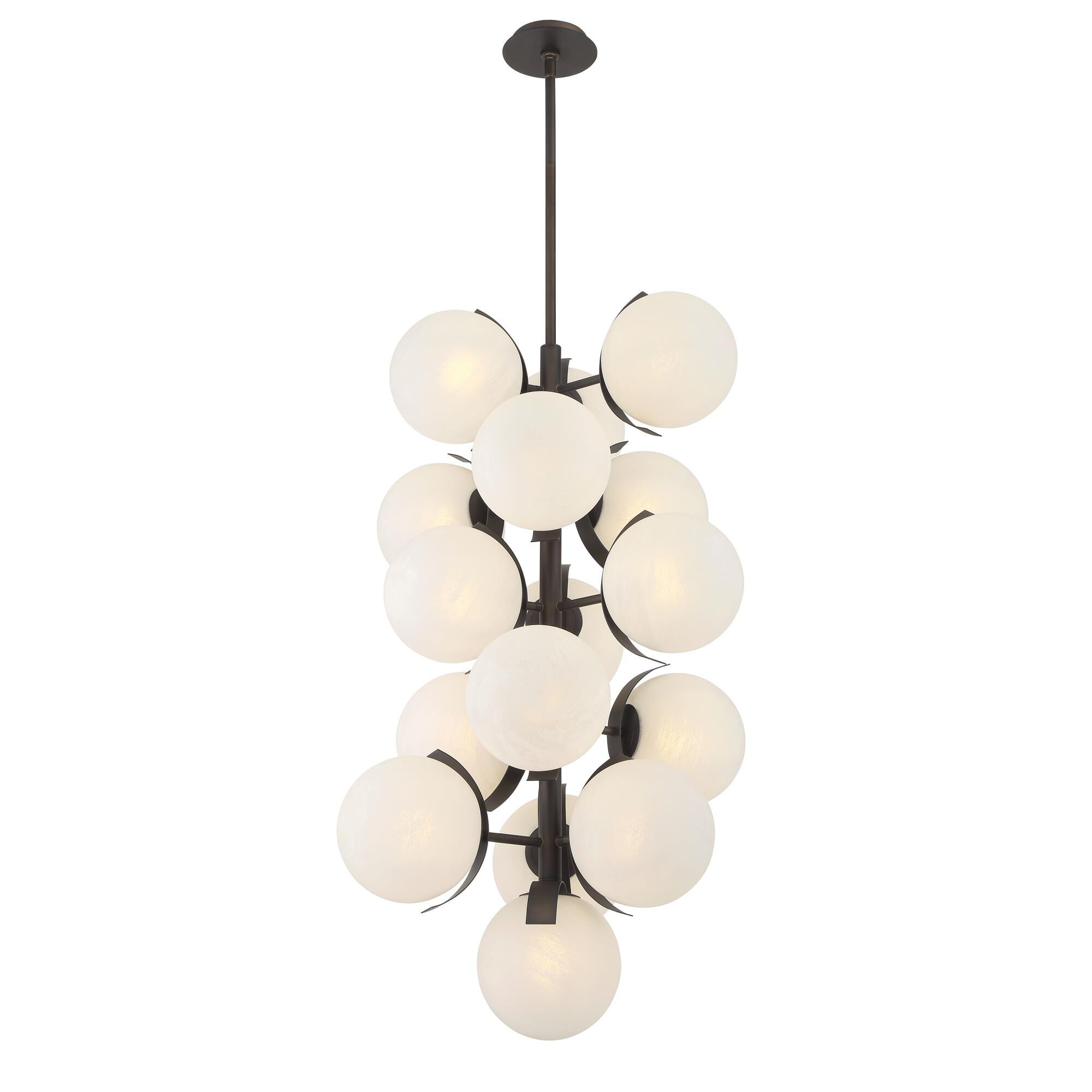 Shown in Dark Bronze finish and White Etched Alabaster glass
