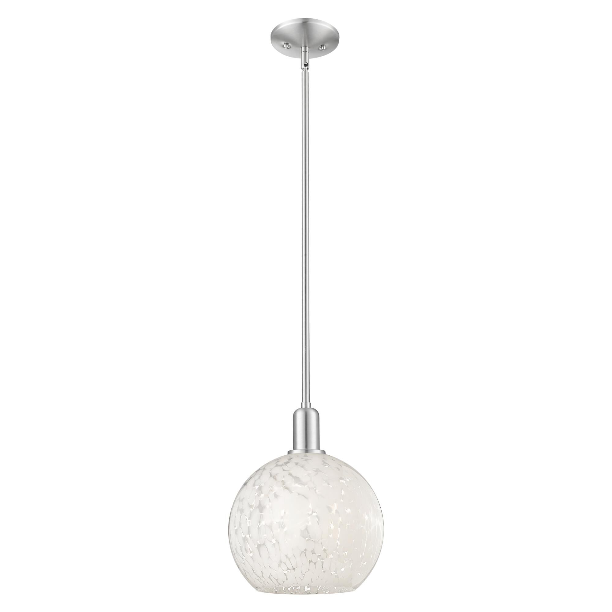 Shown in Brushed Satin Nickel finish and White Mouchette glass