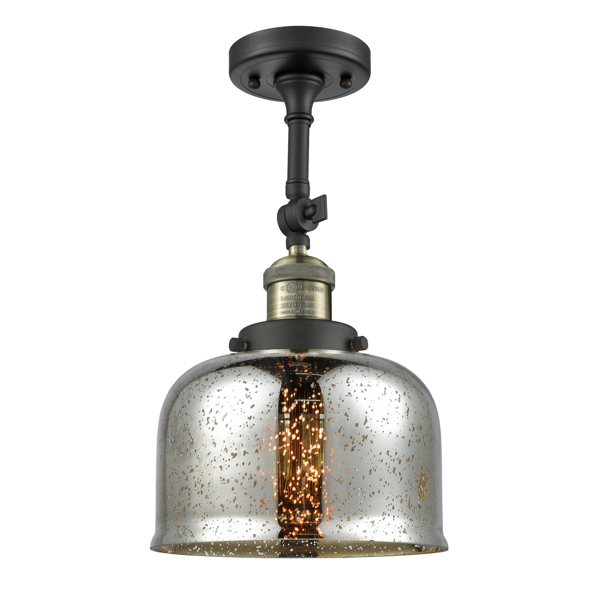 Shown in Black Antique Brass finish and Silver Mercury glass