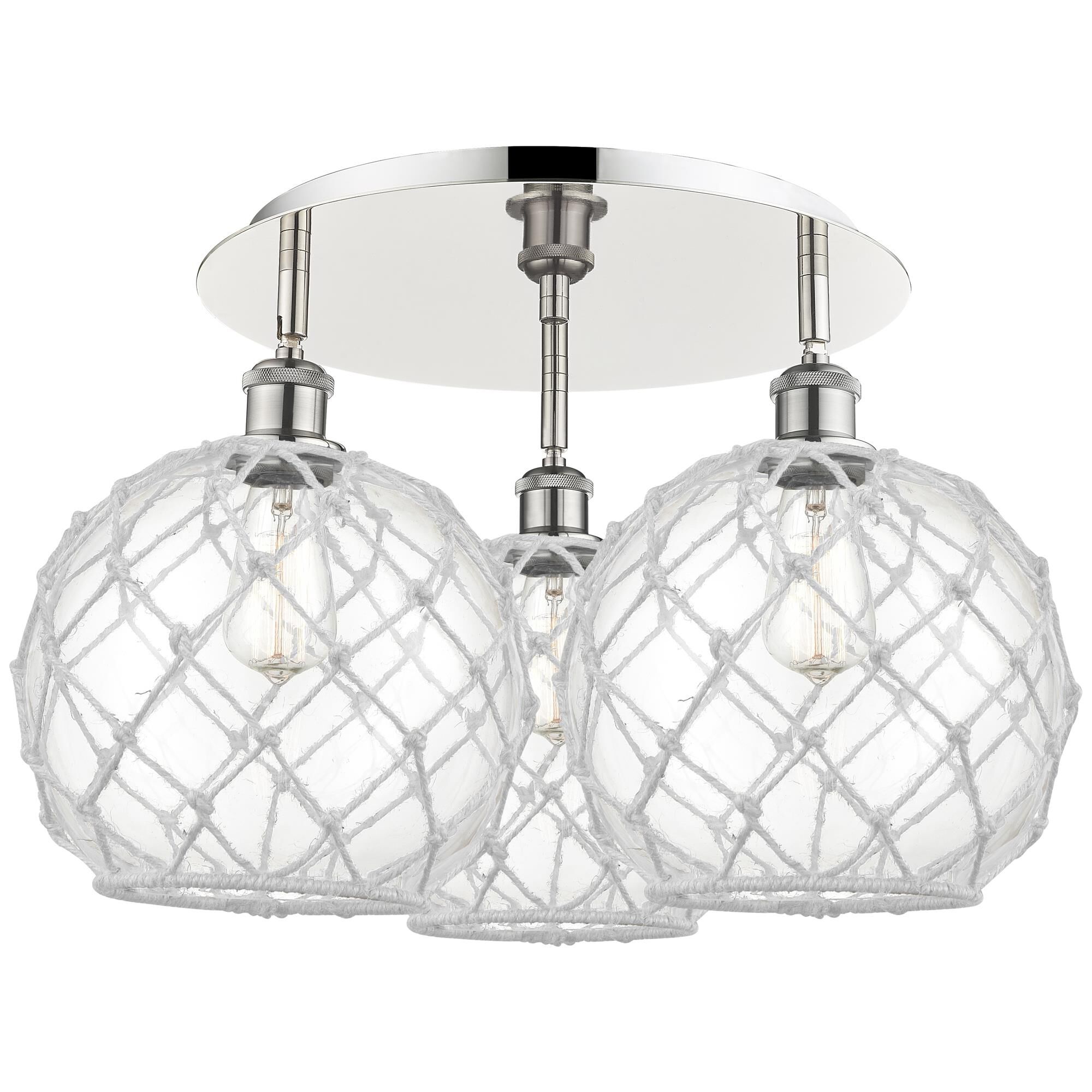 Shown in Polished Nickel finish and Clear with White Rope glass