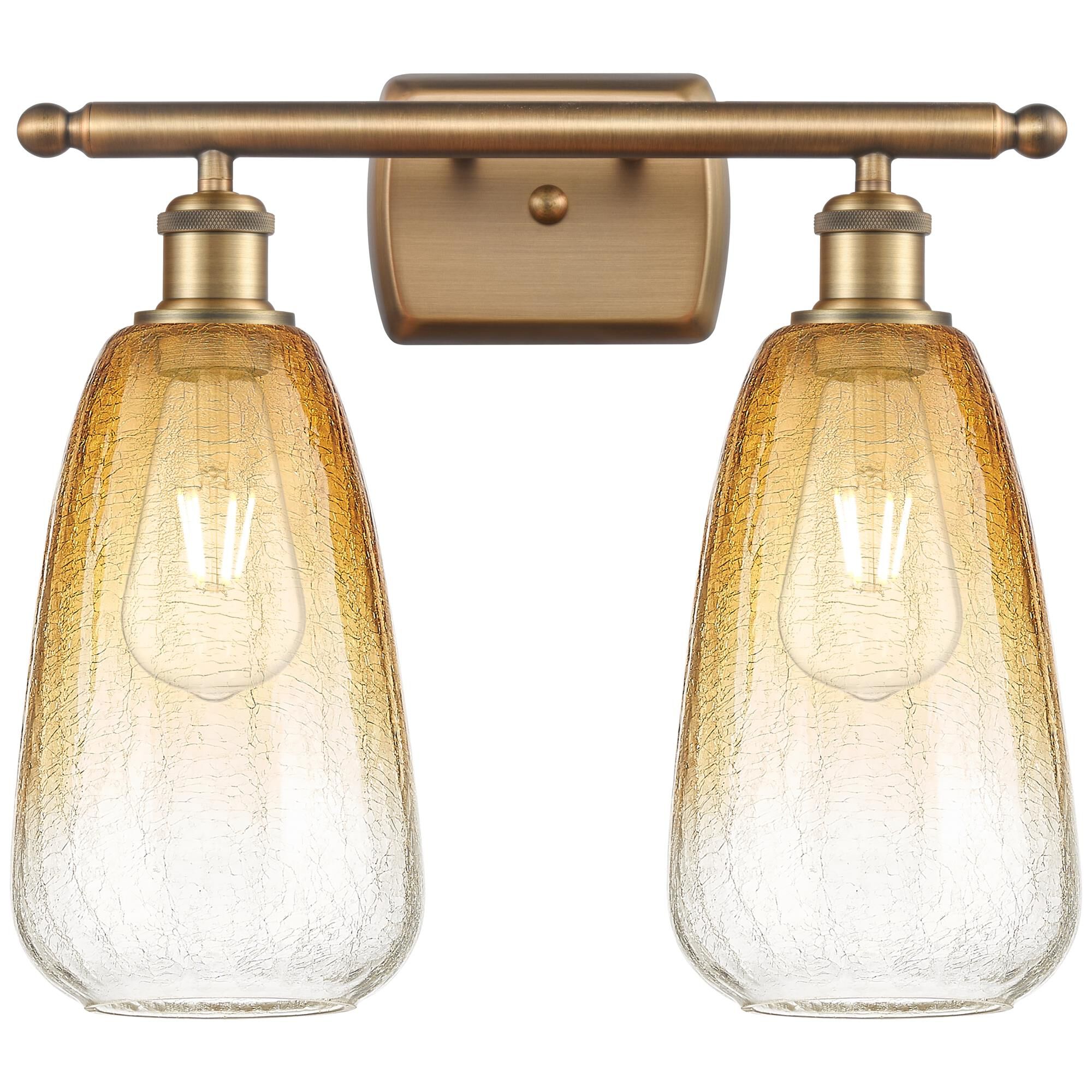 Shown in Brushed Brass finish and Amber glass