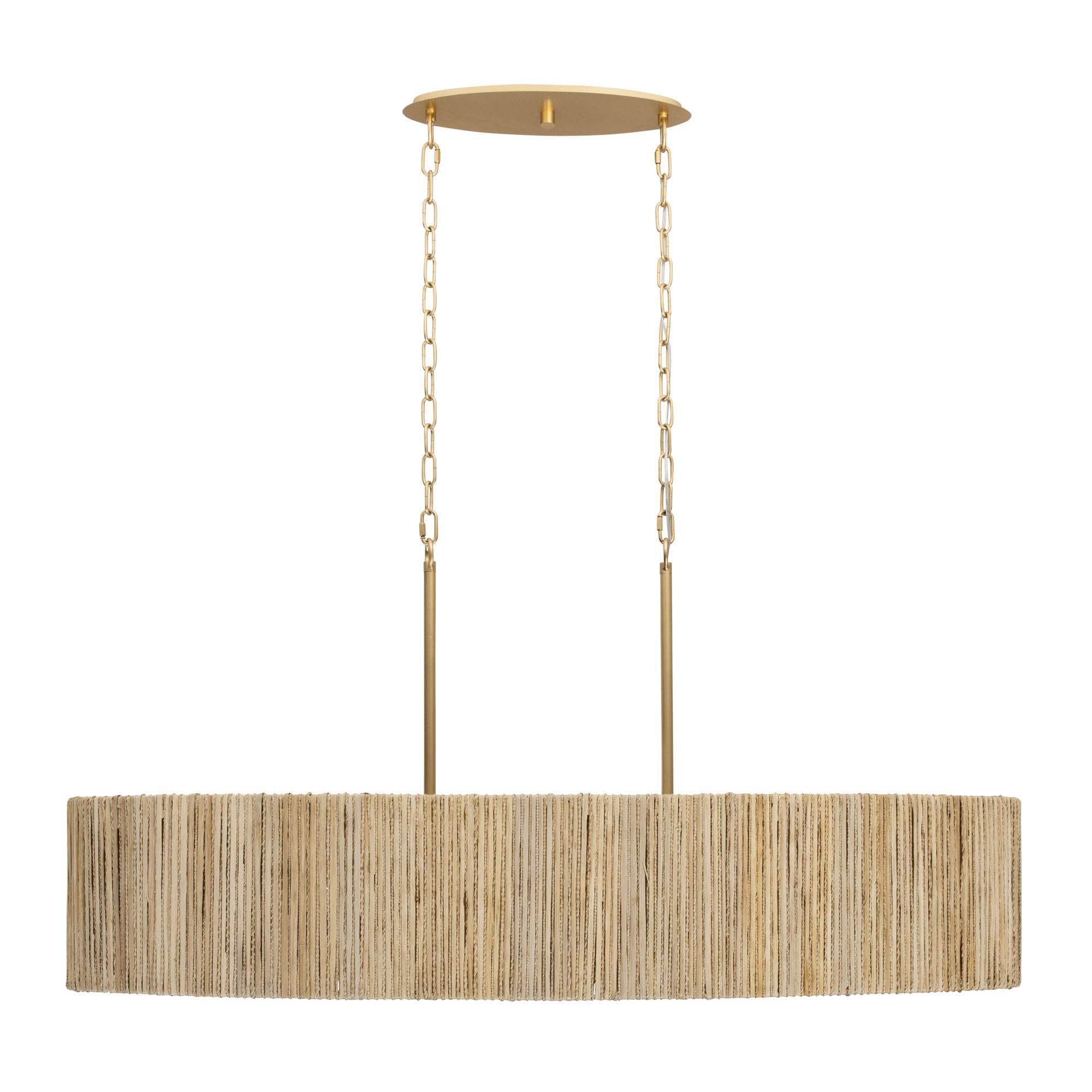 Shown in French Gold finish and Natural Rattan And Abaca Rope shade