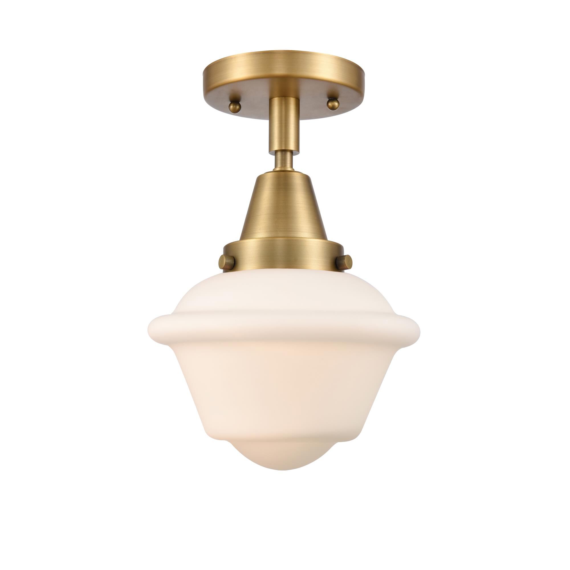 Shown in Brushed Brass finish and Matte White Cased Small Oxford glass and No Shade shade