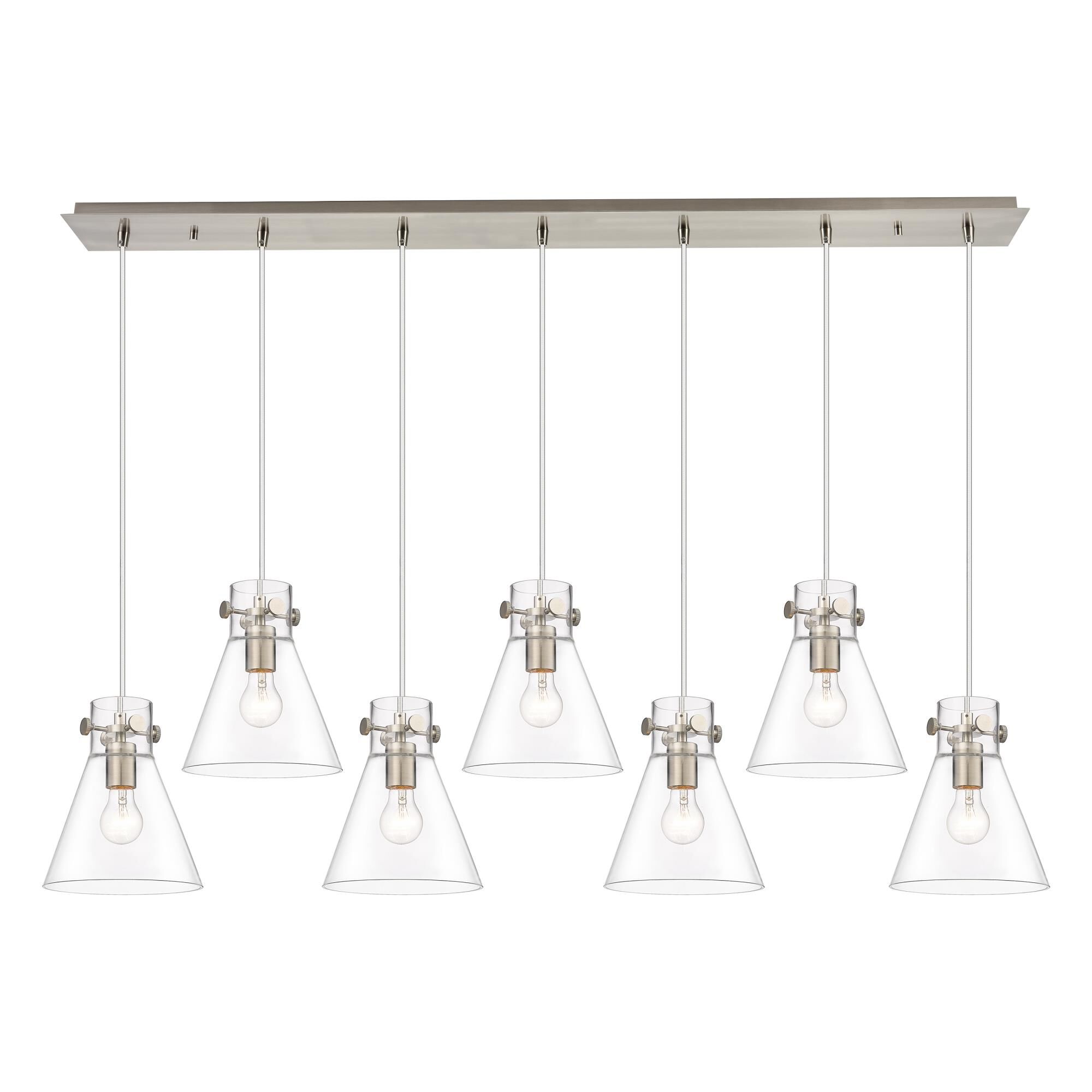 Shown in Brushed Satin Nickel finish and Clear glass and Clear Glass shade