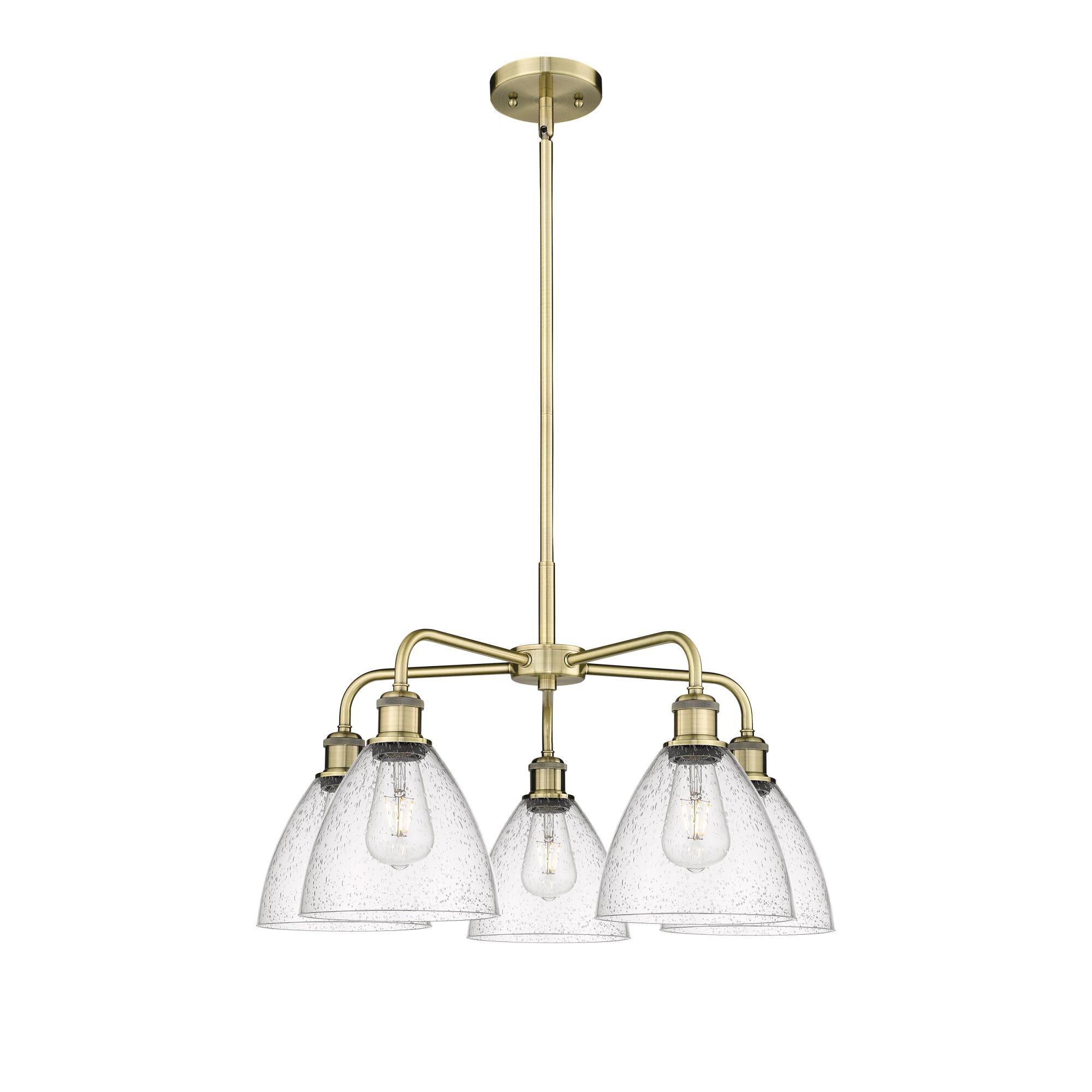 Shown in Antique Brass finish and Seedy glass