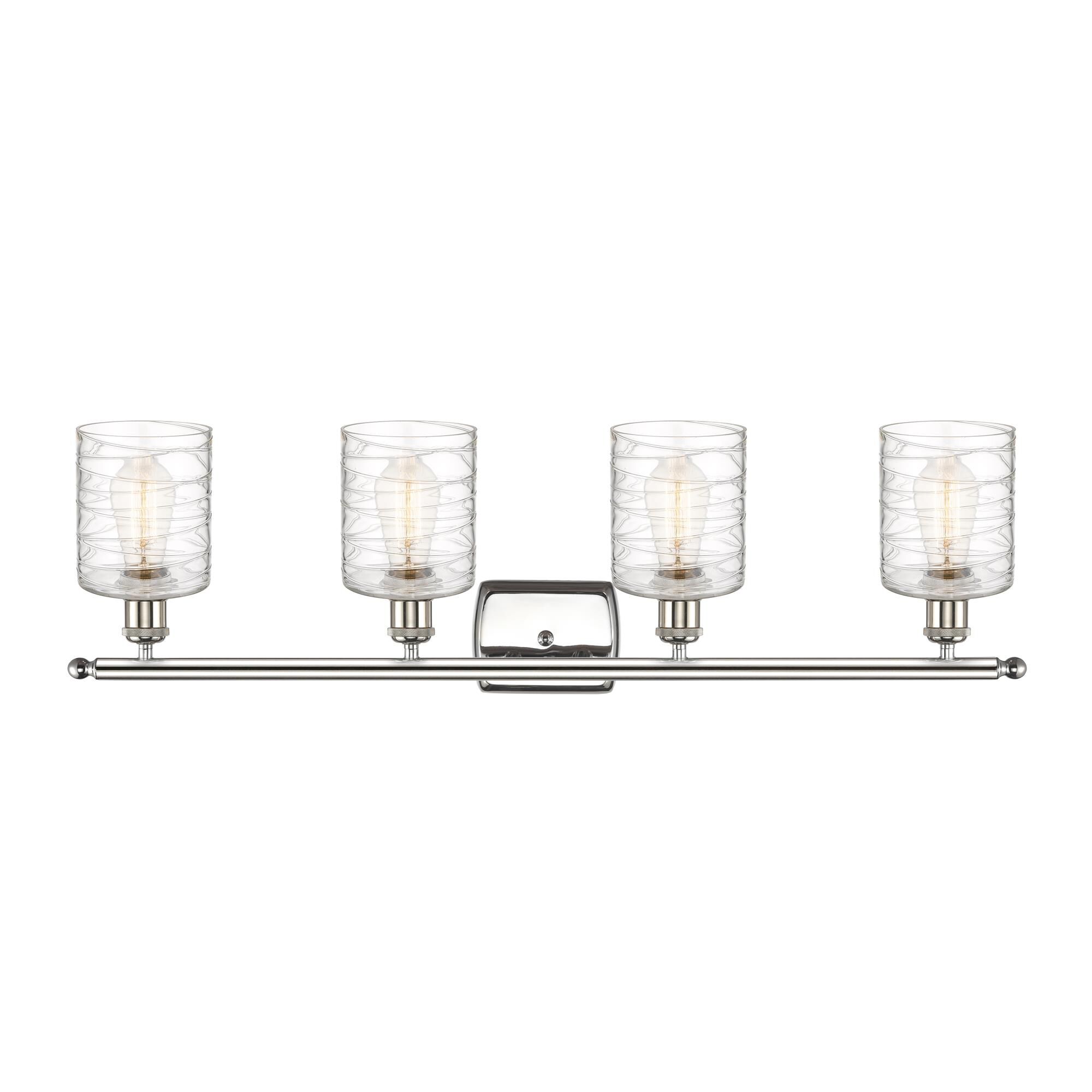 Shown in Polished Nickel finish and Deco Swirl glass