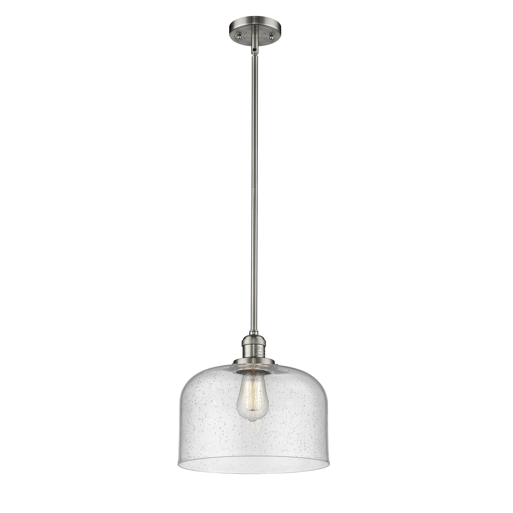 Shown in Brushed Satin Nickel finish and Seedy glass