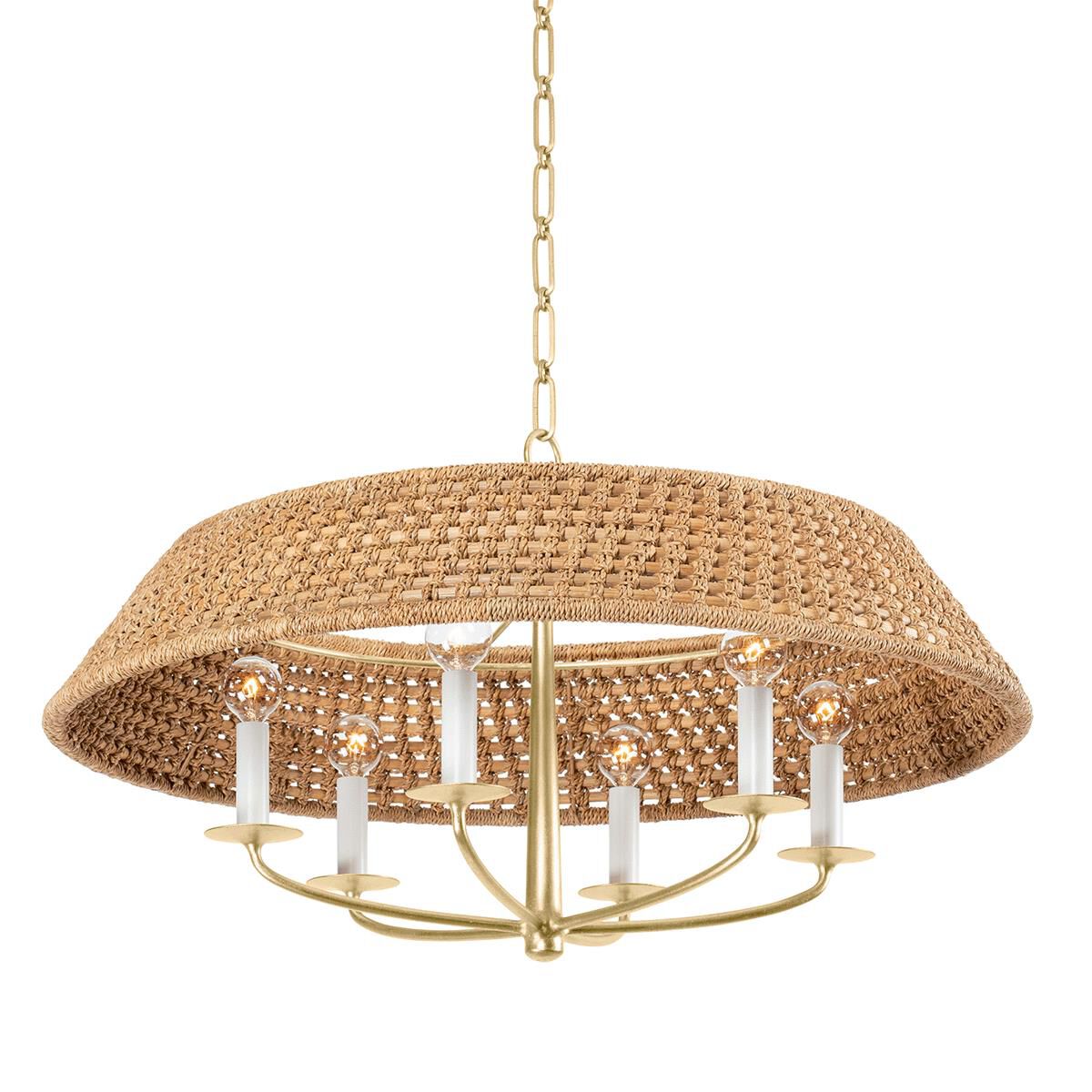 Shown in Vintage Gold Leaf finish and Natura Lnatural Woven shade
