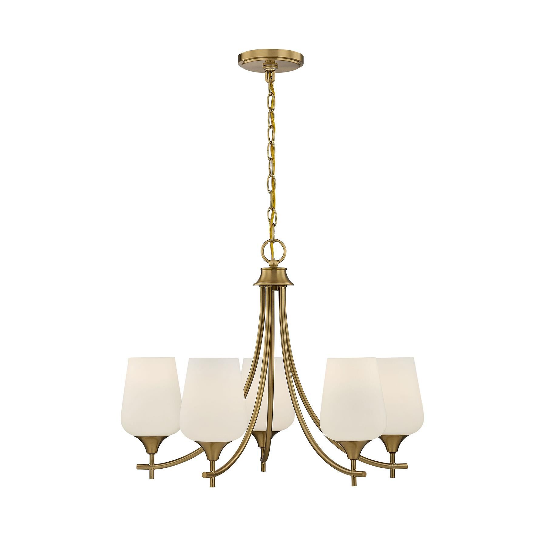 Shown in Warm Brass finish and White Opal glass