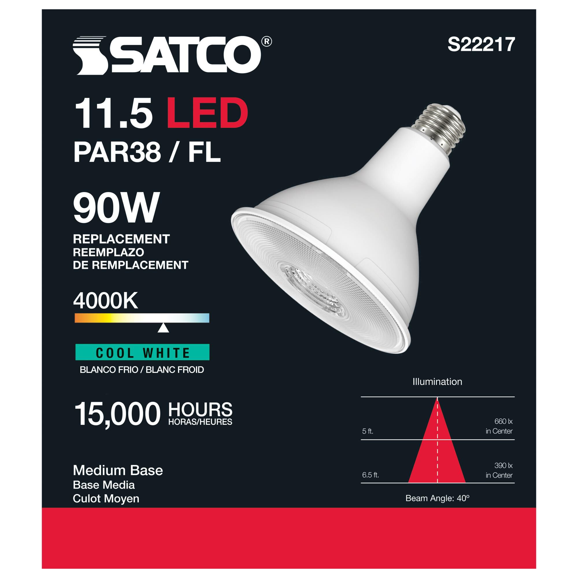 Dimmable 11.5 Watt 4000K PAR38 LED Light Bulb by Satco