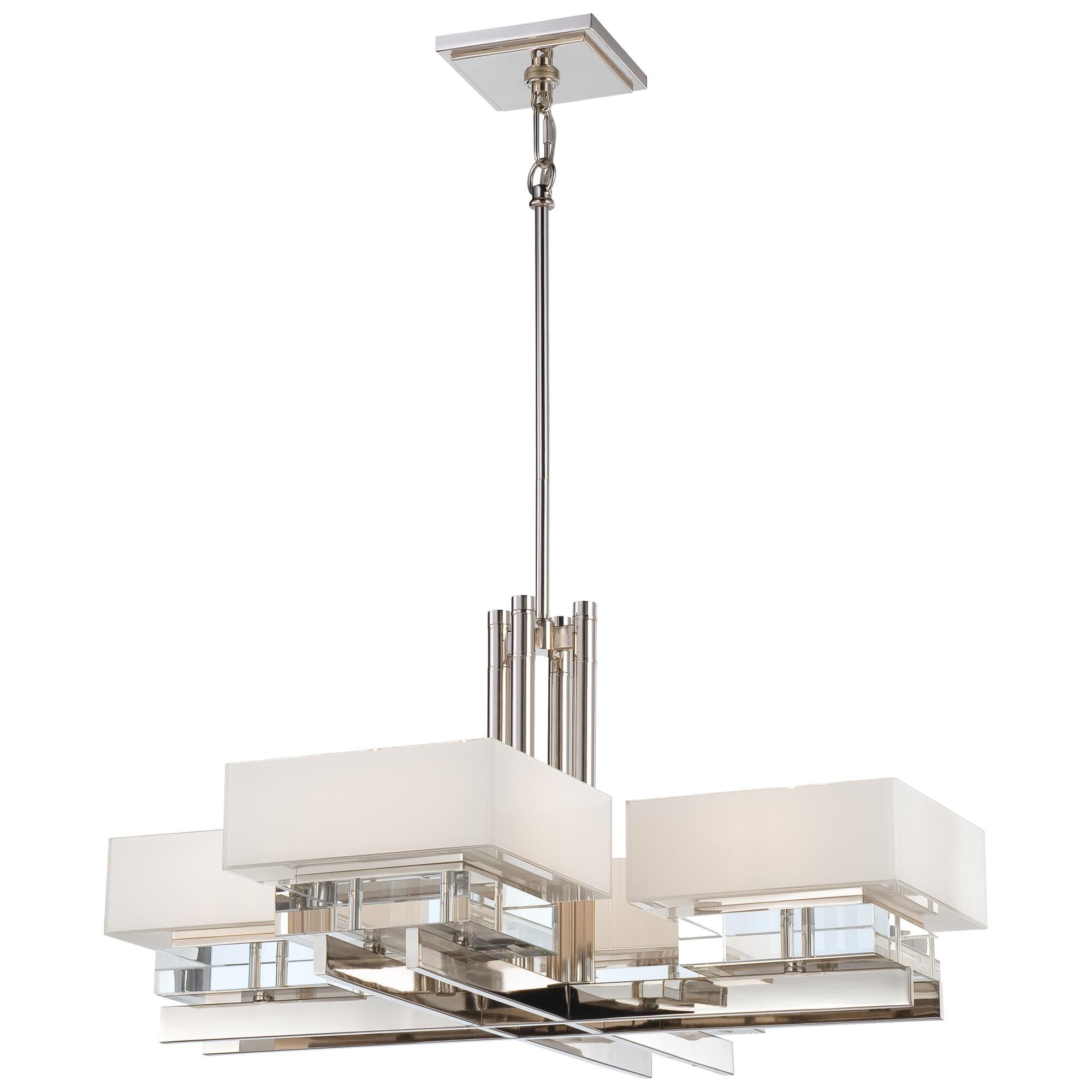 Shown in Polished Nickel finish and Eidolon Krystal crystal and Mitered White glass and Eidolon Krystal Accents accent